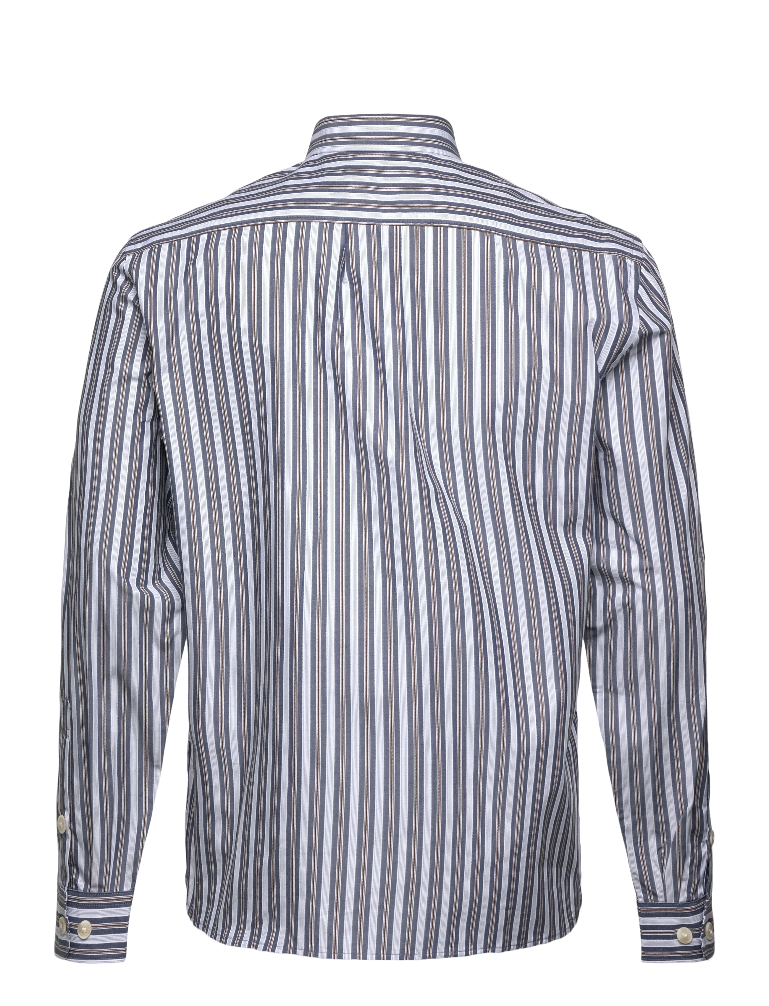 Lindbergh - Fine striped L/S shirt - striped shirts - dk blue - 2