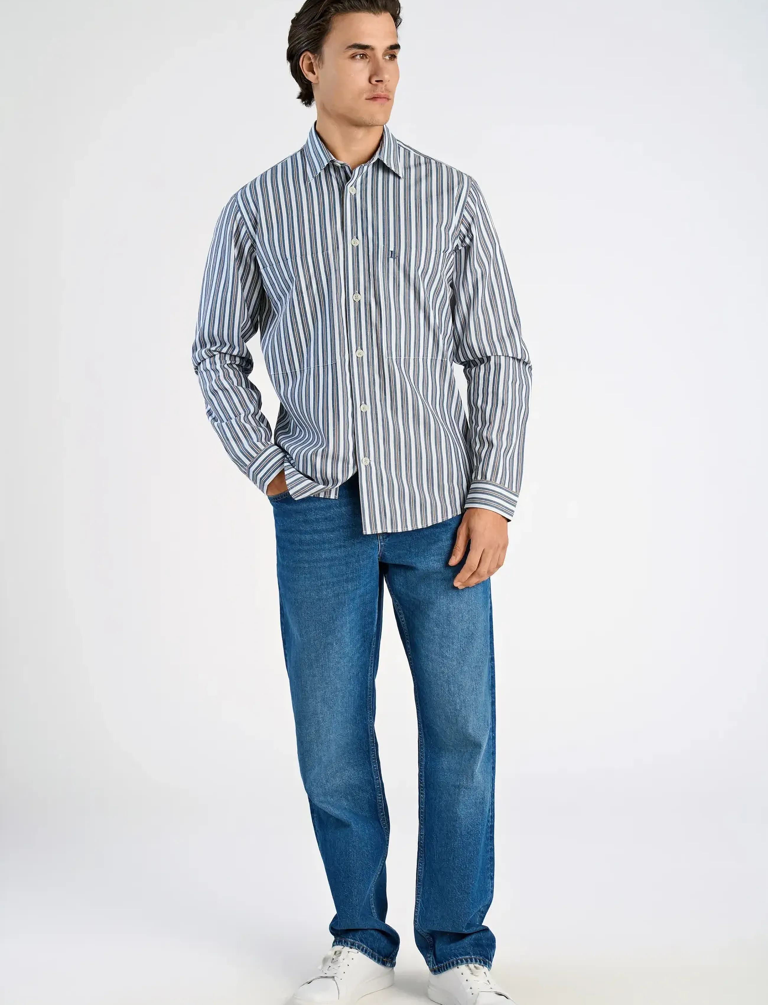 Lindbergh Fine striped L/S shirt - New arrivals - DK BLUE / blue