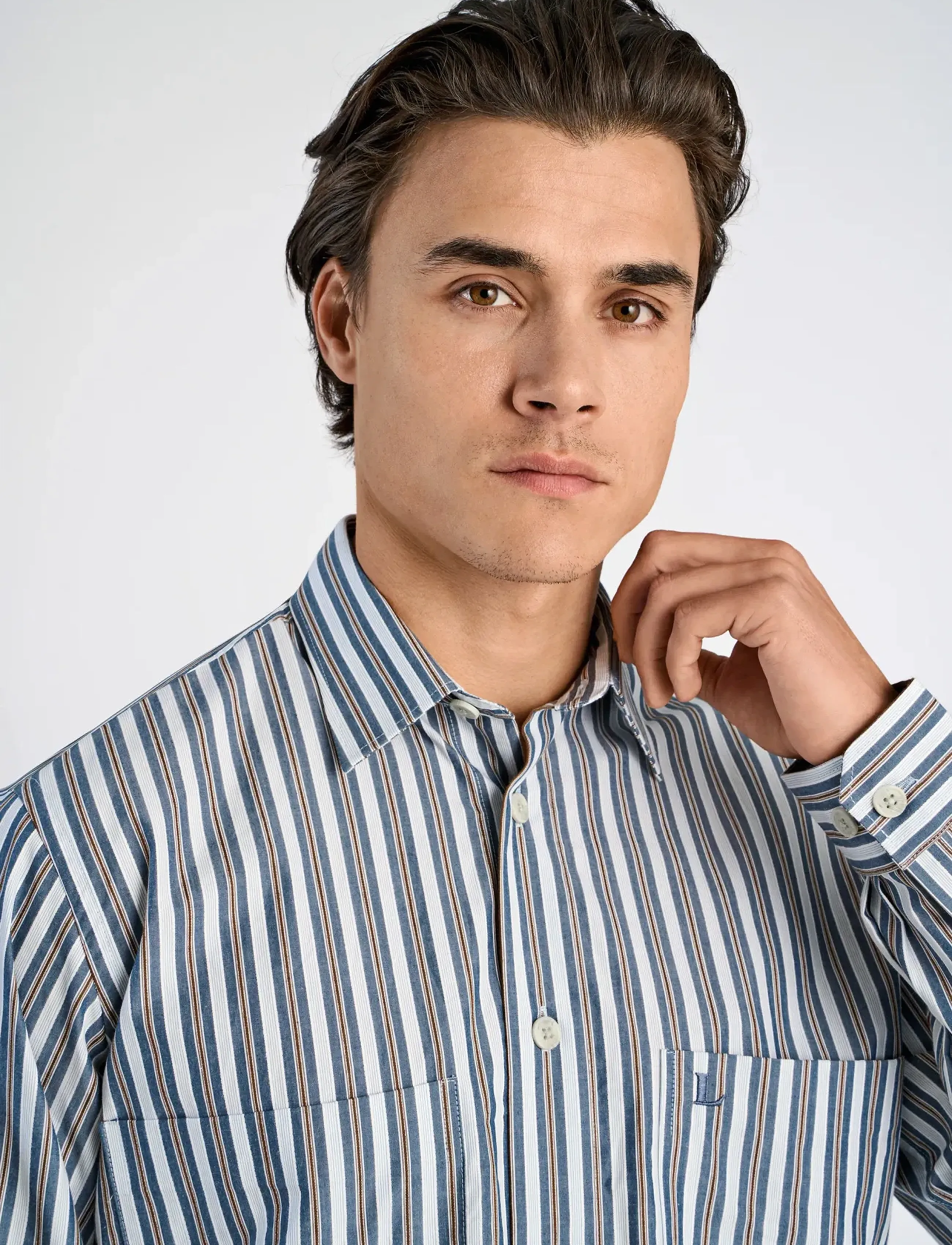 Lindbergh - Fine striped L/S shirt - striped shirts - dk blue - 3