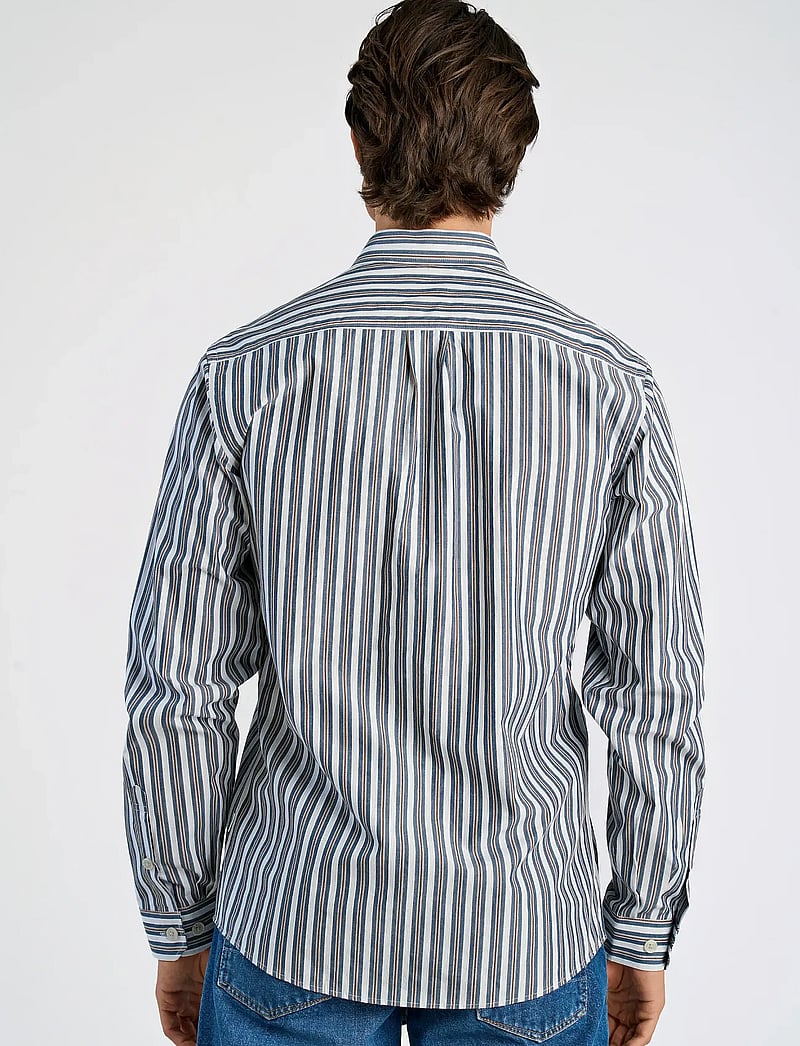 Lindbergh - Fine striped L/S shirt - stribede skjorter - dk blue - 4