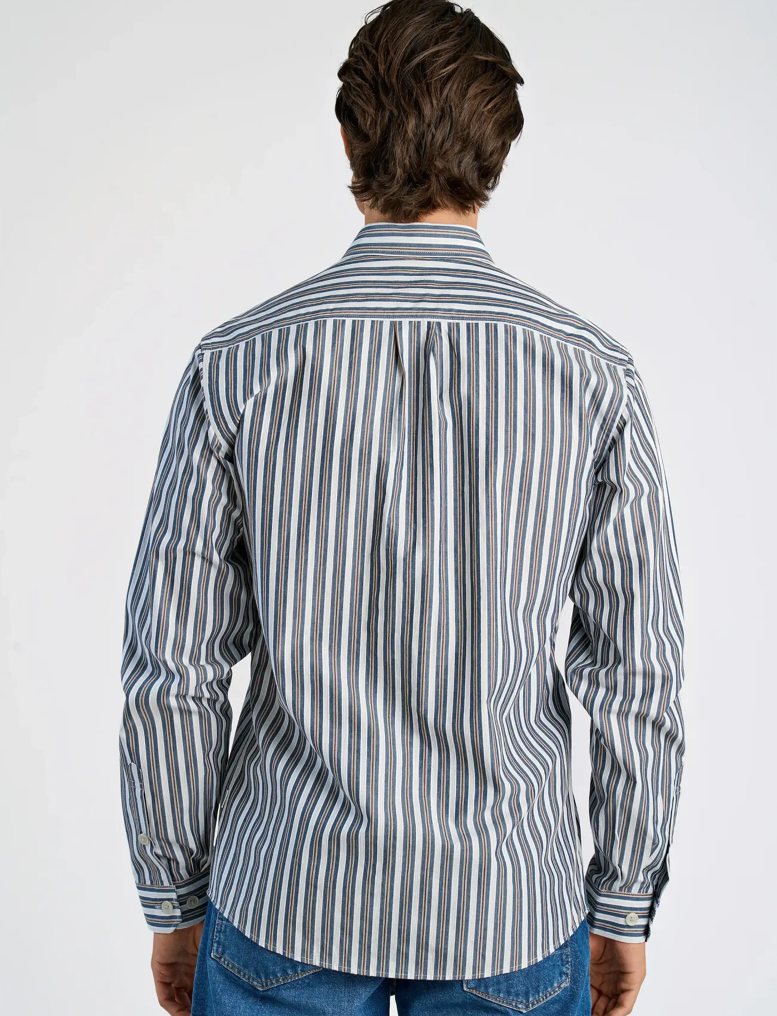Lindbergh - Fine striped L/S shirt - striped shirts - dk blue - 4