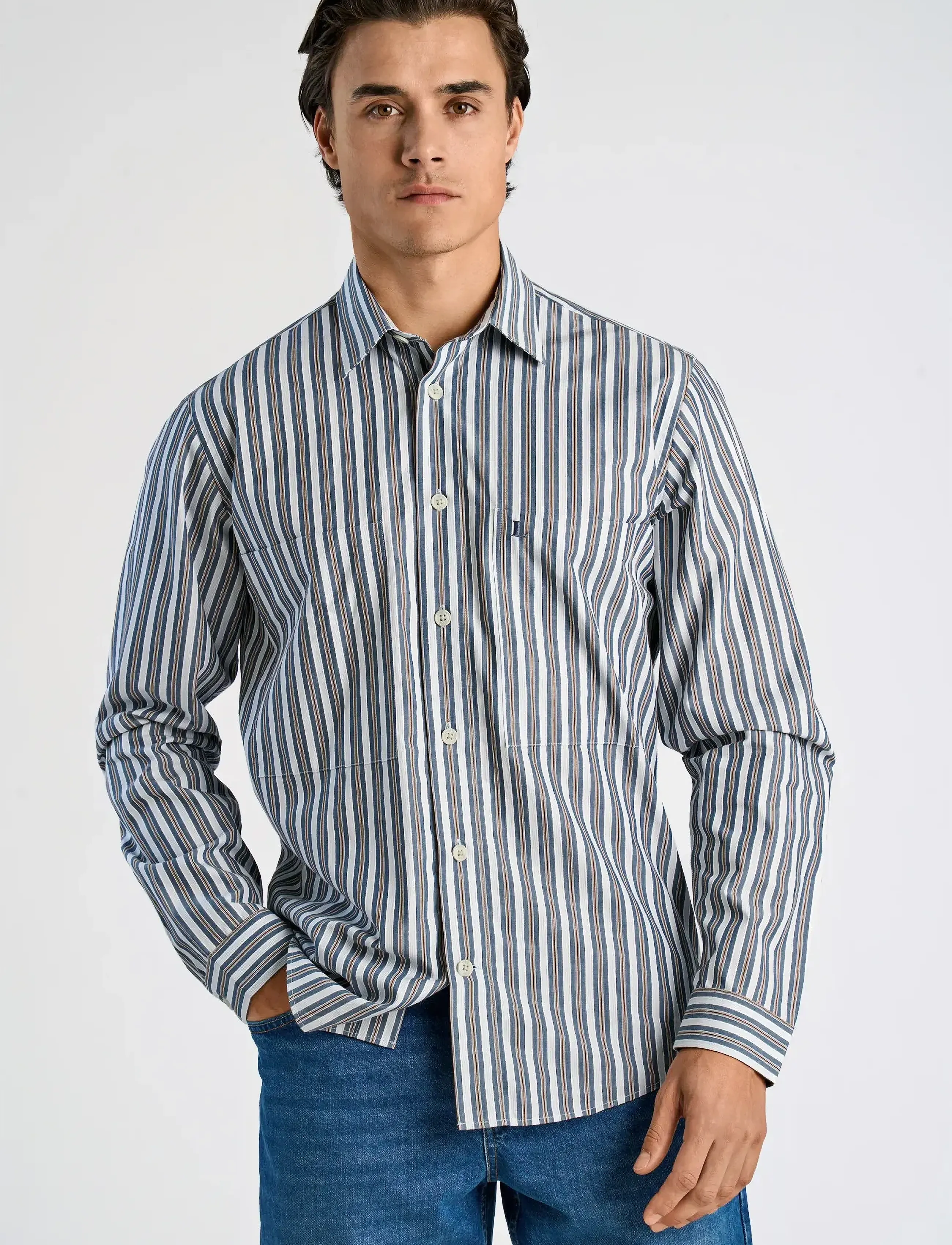 Lindbergh - Fine striped L/S shirt - gestreifte hemden - dk blue - 5