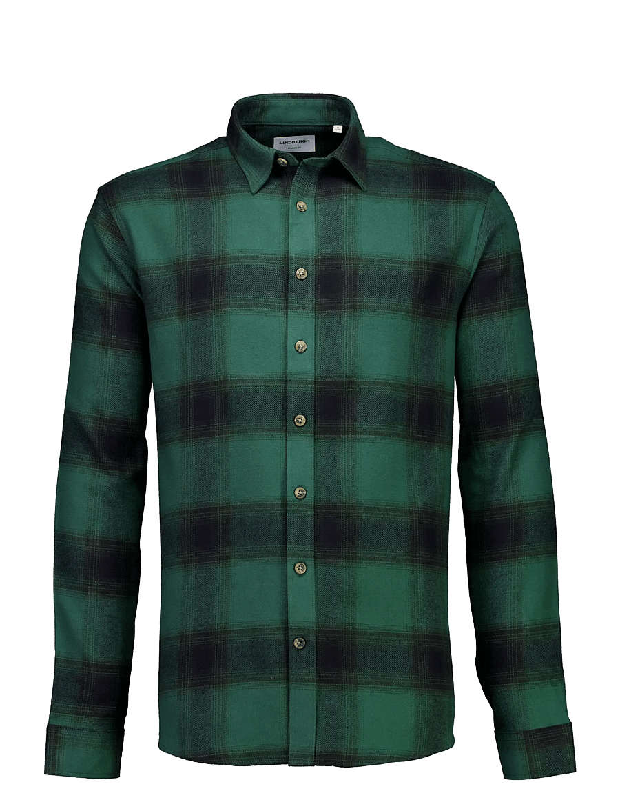 Lindbergh - Heavy checked twill shirt L/S - flannel shirts - dk green - 1
