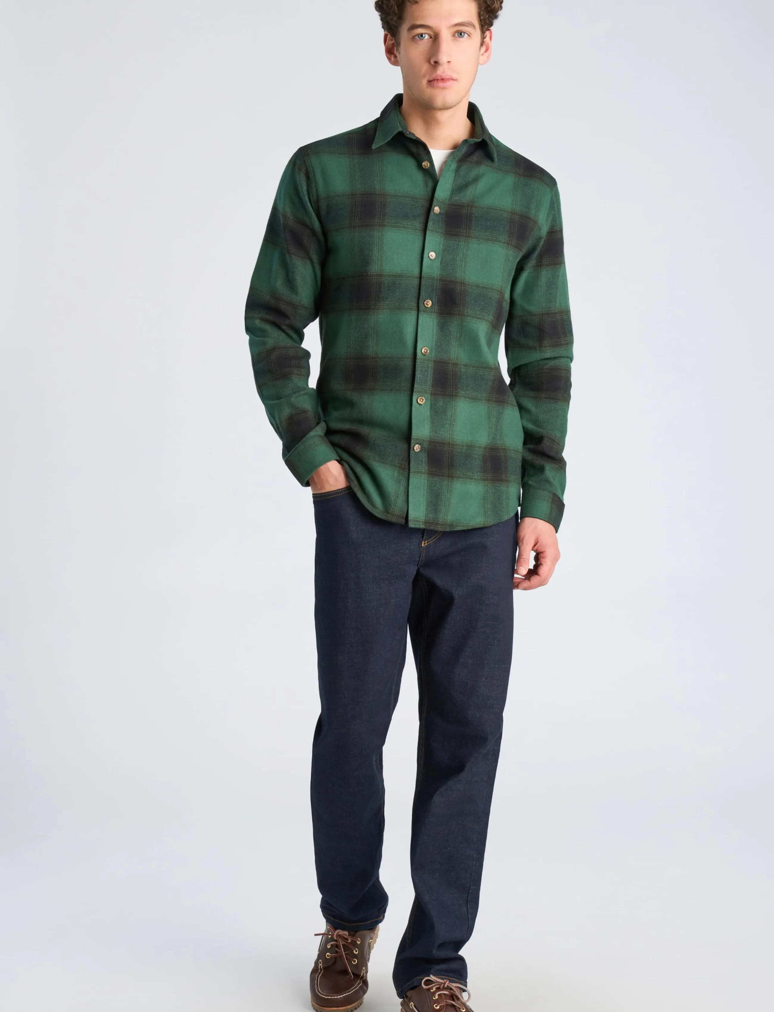 Lindbergh Heavy checked twill shirt L/S - Karierte Hemden - DK GREEN / green