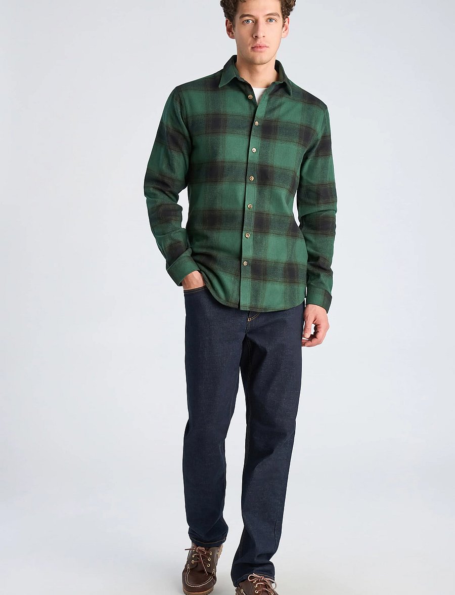 Lindbergh - Heavy checked twill shirt L/S - flannel shirts - dk green - 0