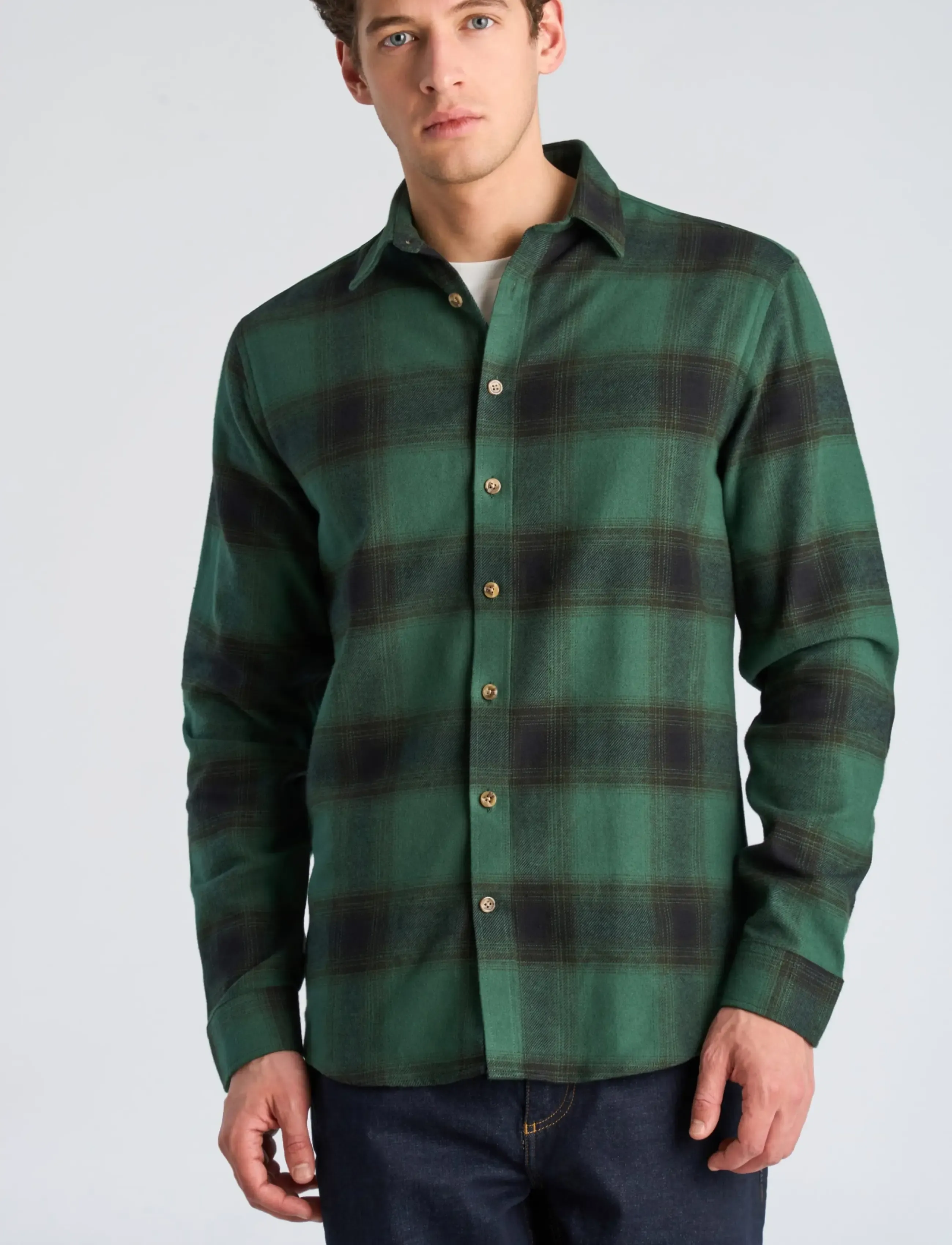 Lindbergh - Heavy checked twill shirt L/S - dk green - 3