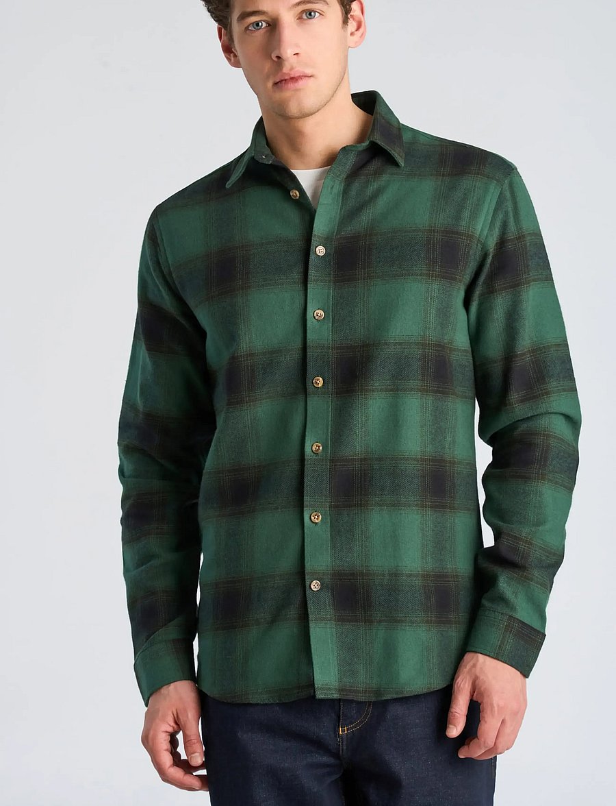 Lindbergh - Heavy checked twill shirt L/S - flannel shirts - dk green - 3