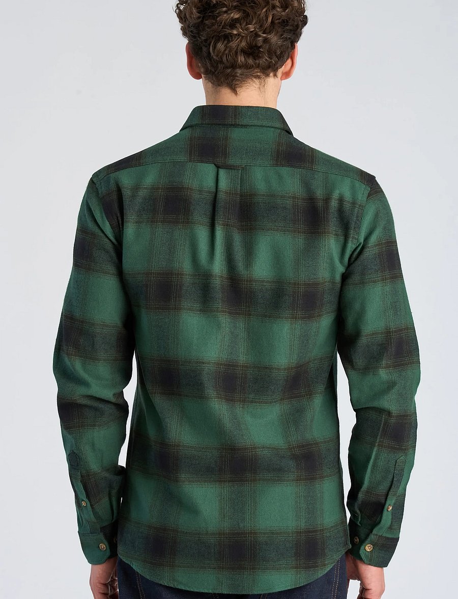 Lindbergh - Heavy checked twill shirt L/S - flannel shirts - dk green - 4