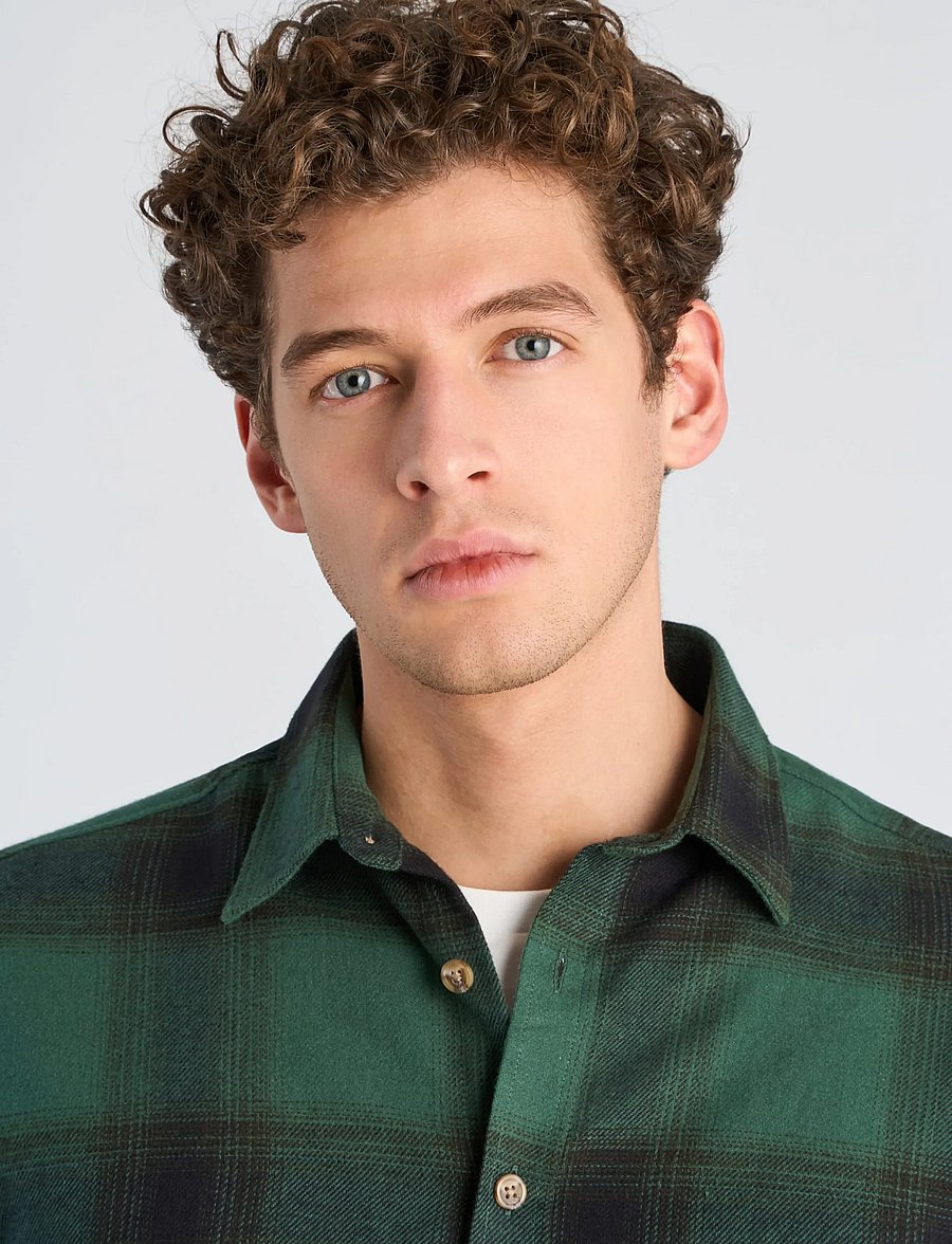 Lindbergh - Heavy checked twill shirt L/S - flannel shirts - dk green - 5