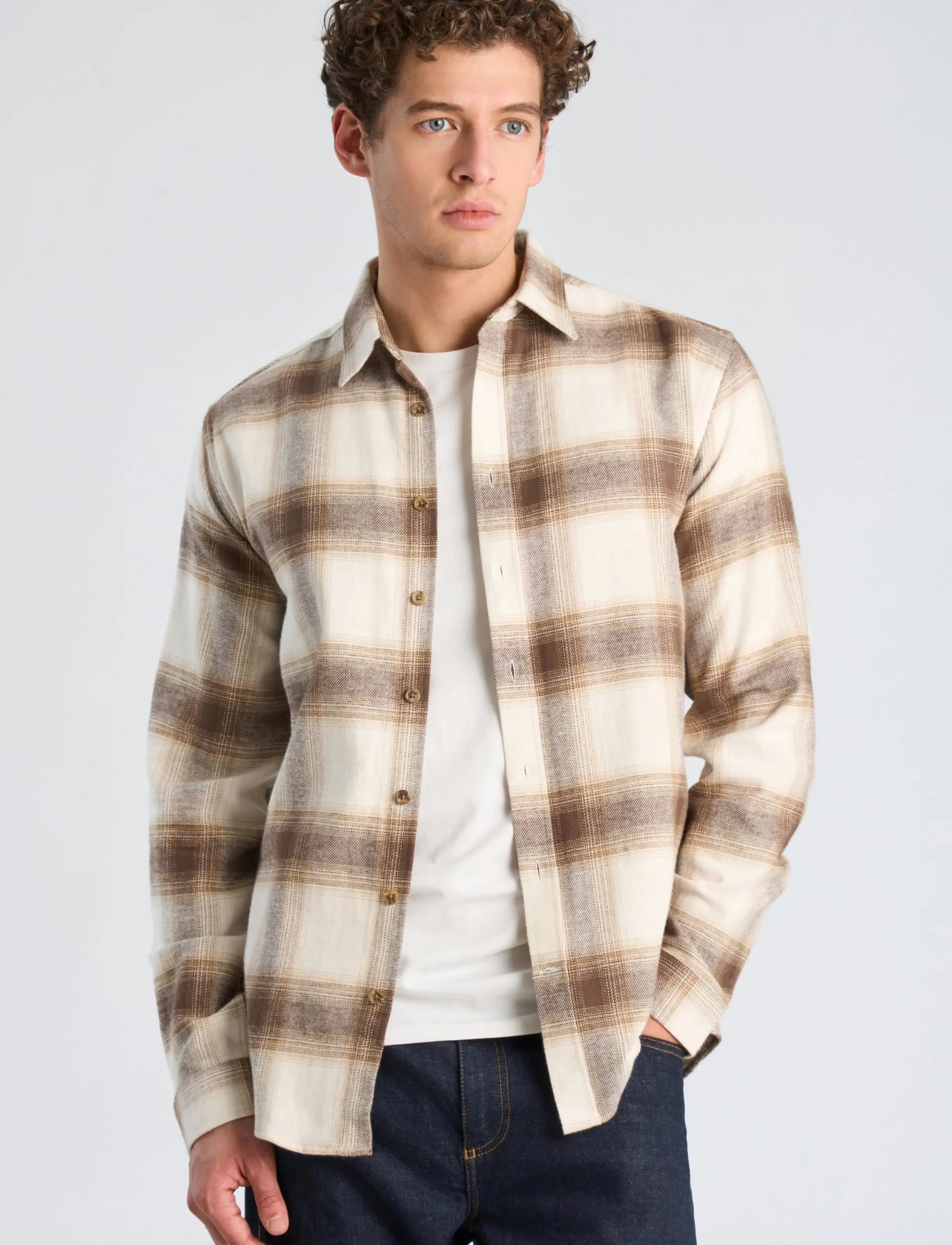 Lindbergh - Heavy checked twill shirt L/S - ivory - 3