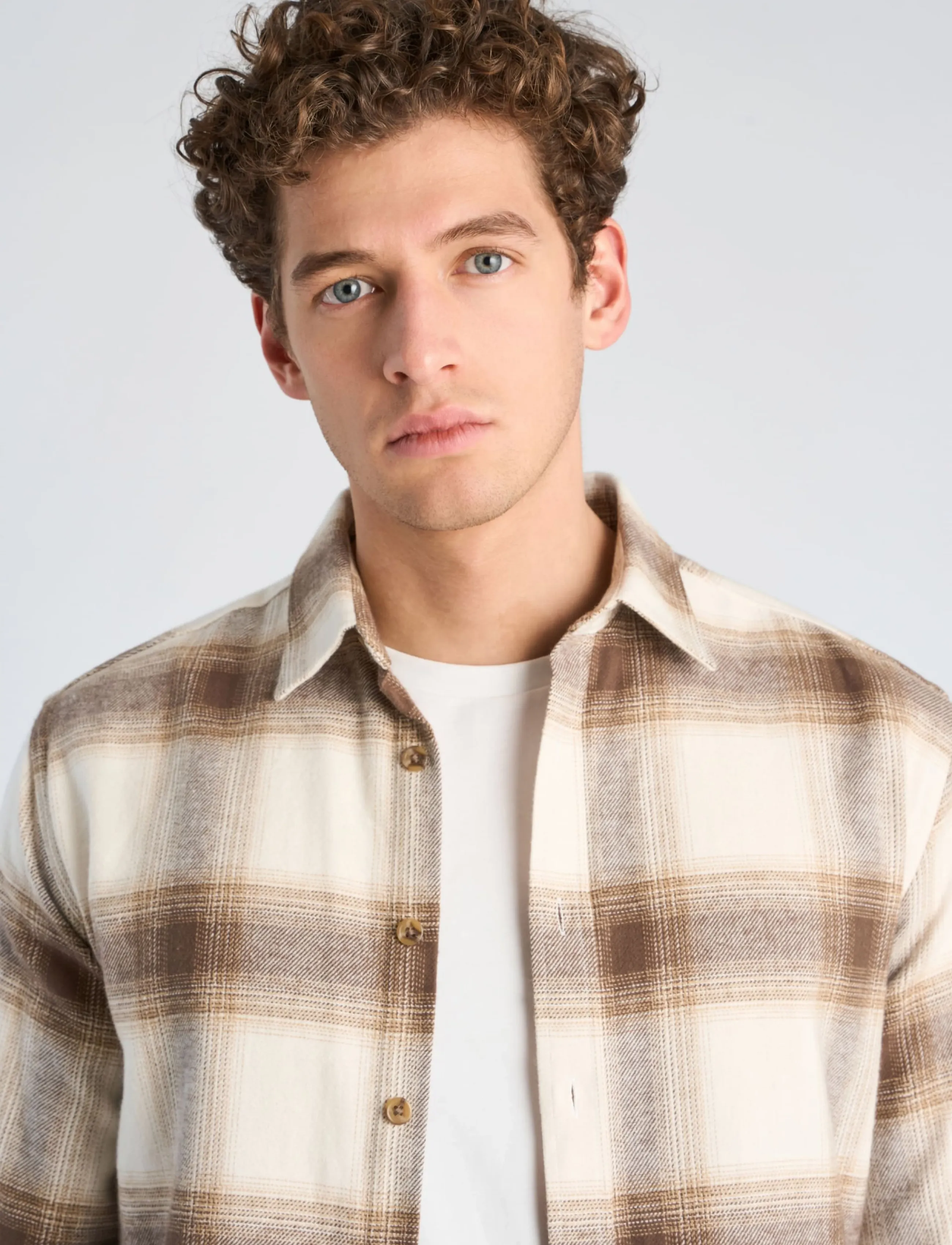 Lindbergh - Heavy checked twill shirt L/S - ivory - 4