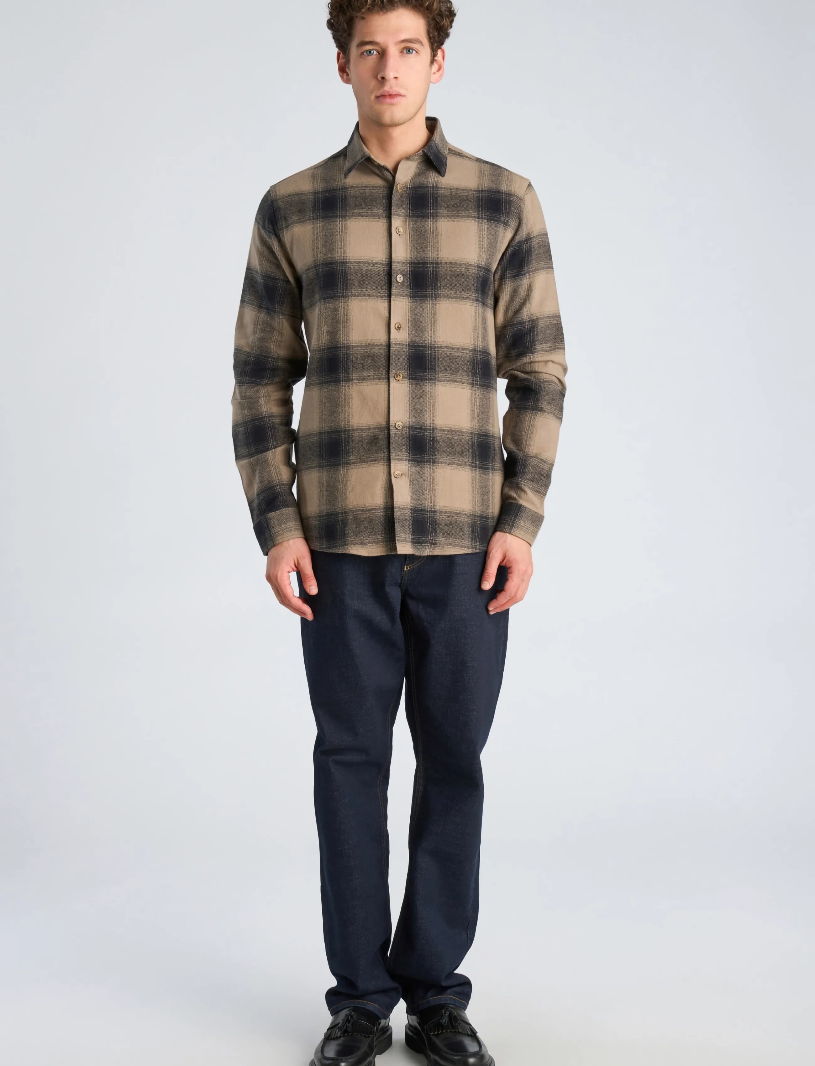 Lindbergh Heavy checked twill shirt L/S - Karierte Hemden - STONE / beige