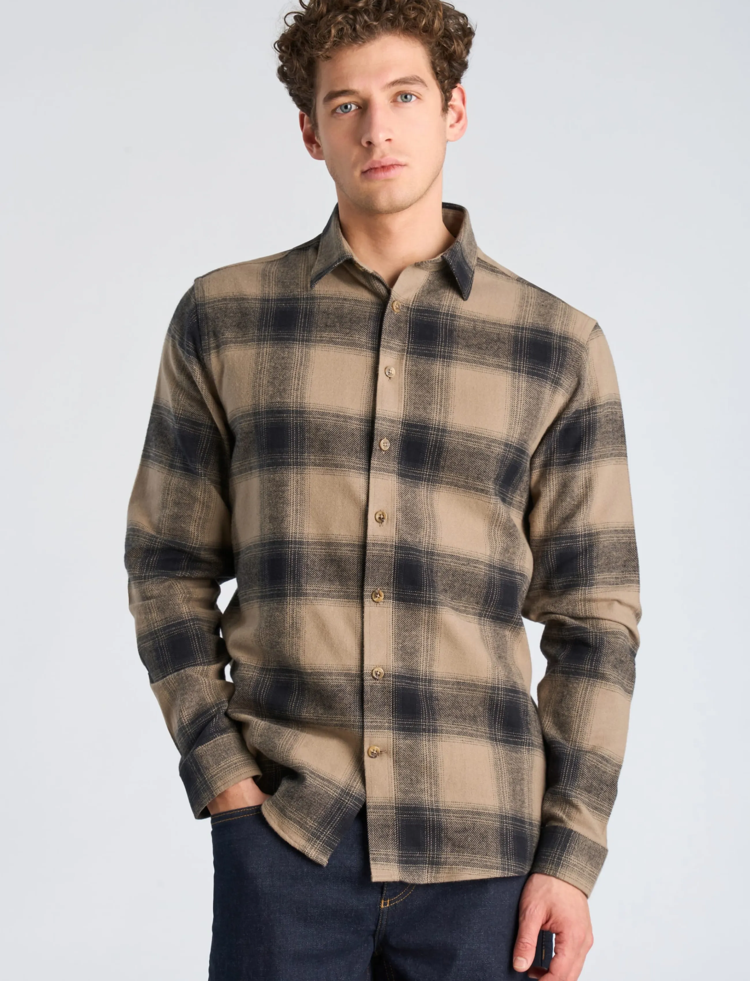 Lindbergh - Heavy checked twill shirt L/S - stone - 3