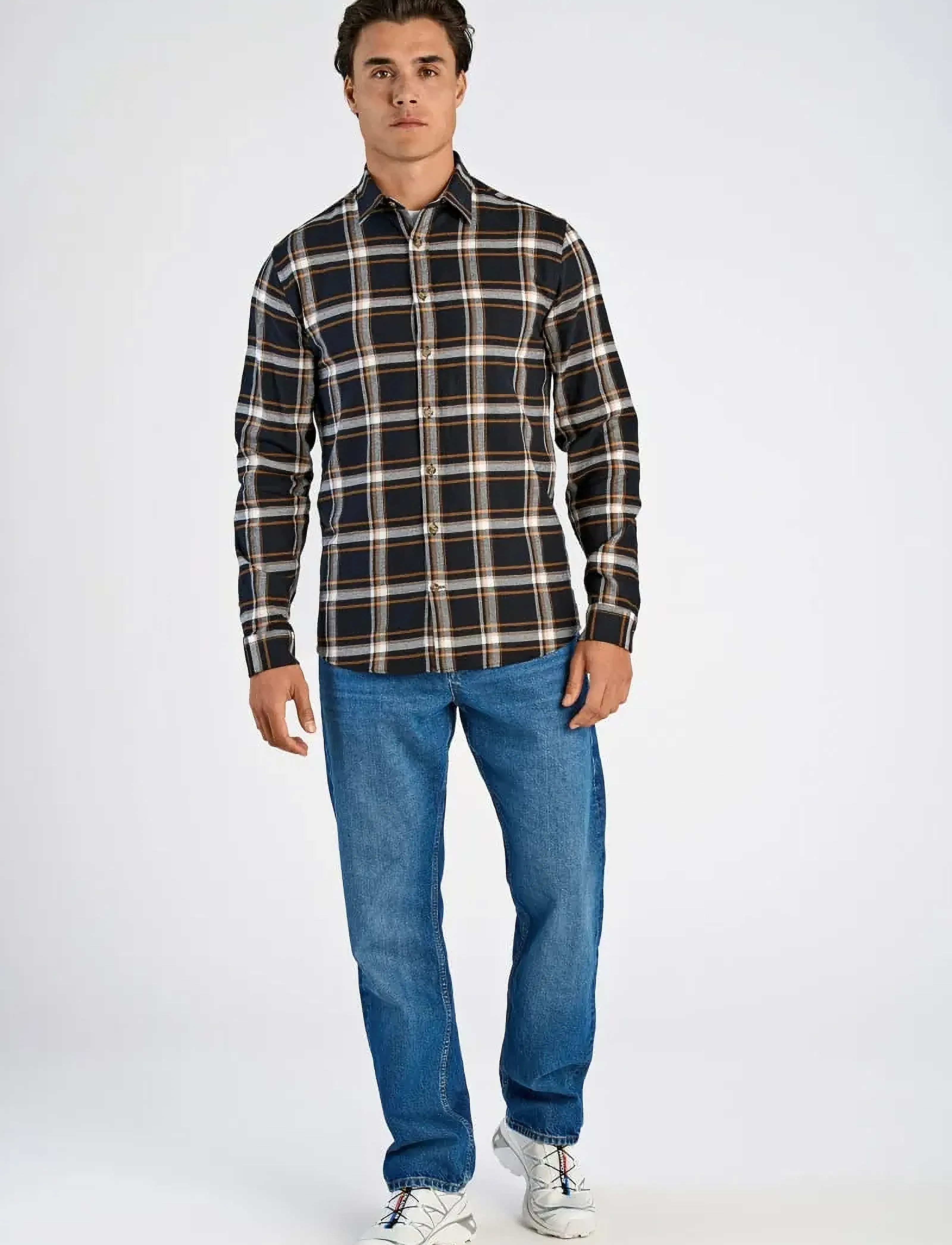 Lindbergh Checked Twill Shirt L/S, S, Shirts, Schwarz - Checkered Shirt, Männerswear
