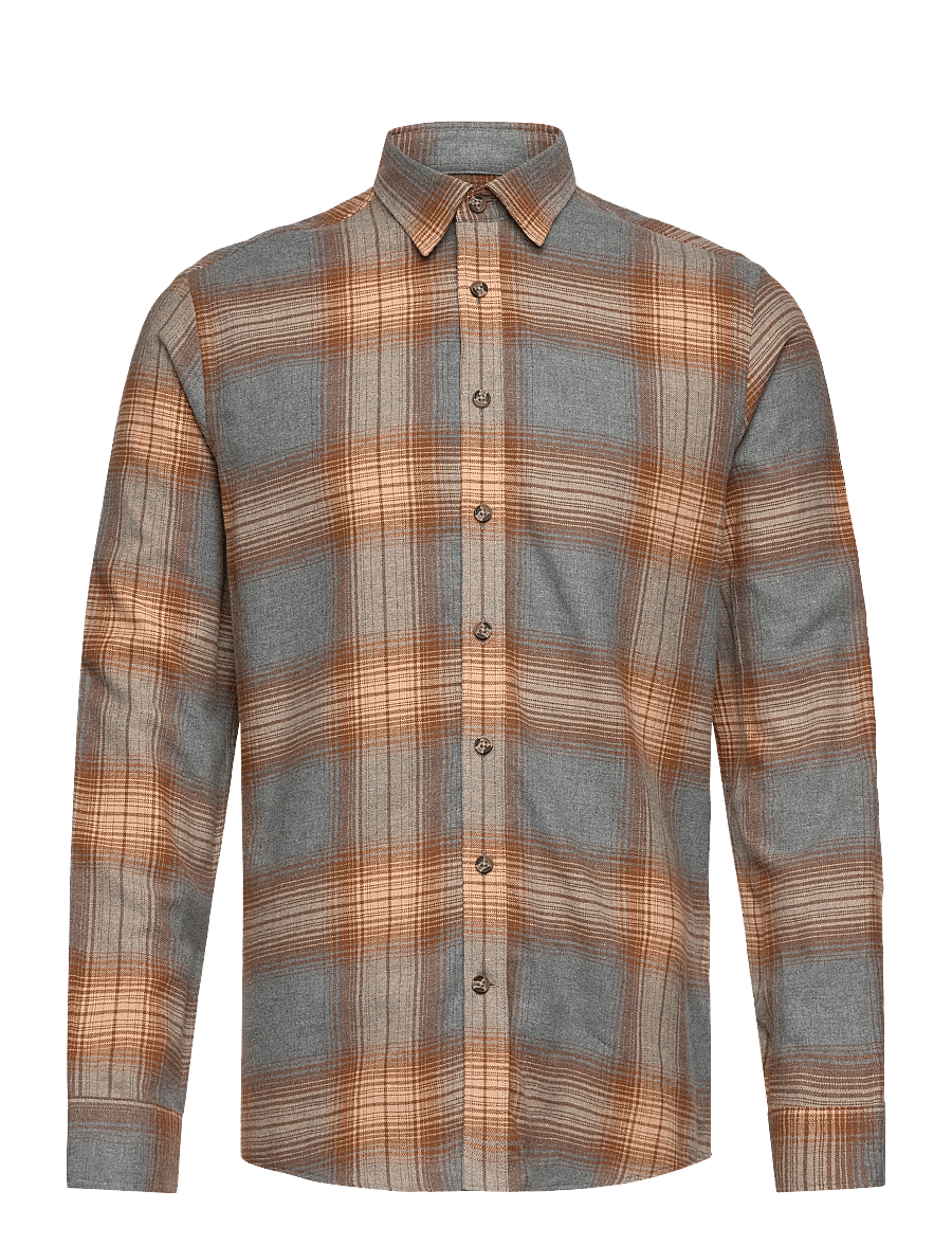 Lindbergh - Checked twill shirt L/S - rutiga skjortor - grey mel - 1