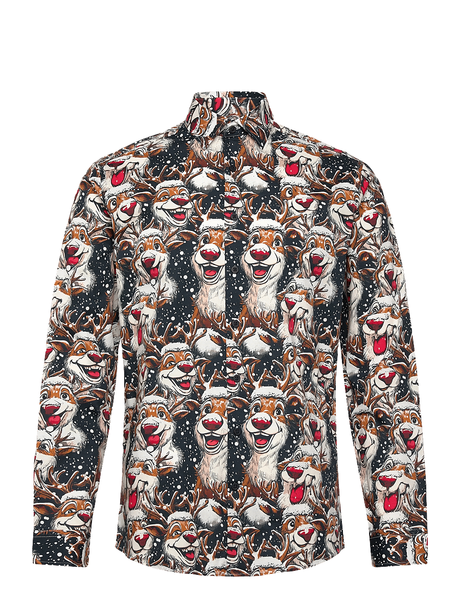 Lindbergh - AOP Christmas shirt L/S - mønstrede skjorter - black - 0