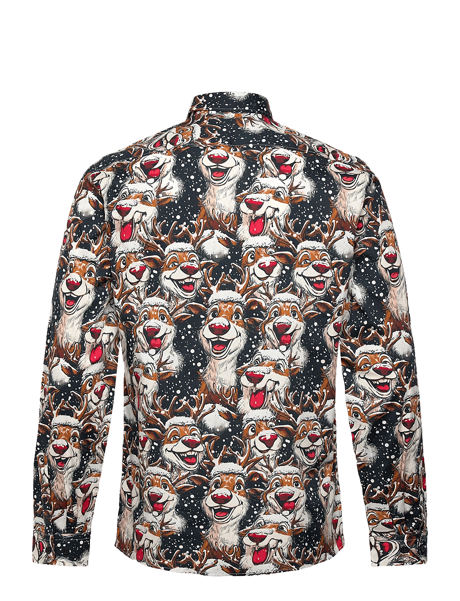Lindbergh - AOP Christmas shirt L/S - mønstrede skjorter - black - 1