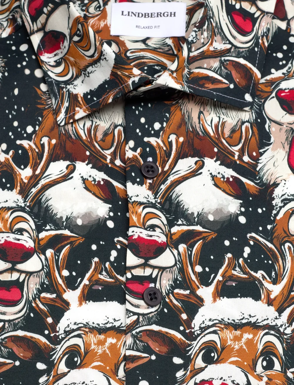 Lindbergh - AOP Christmas shirt L/S - mønstrede skjorter - black - 2