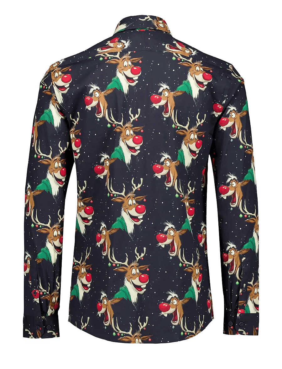 Lindbergh - AOP Christmas shirt L/S - mønstrede skjorter - dk blue - 2