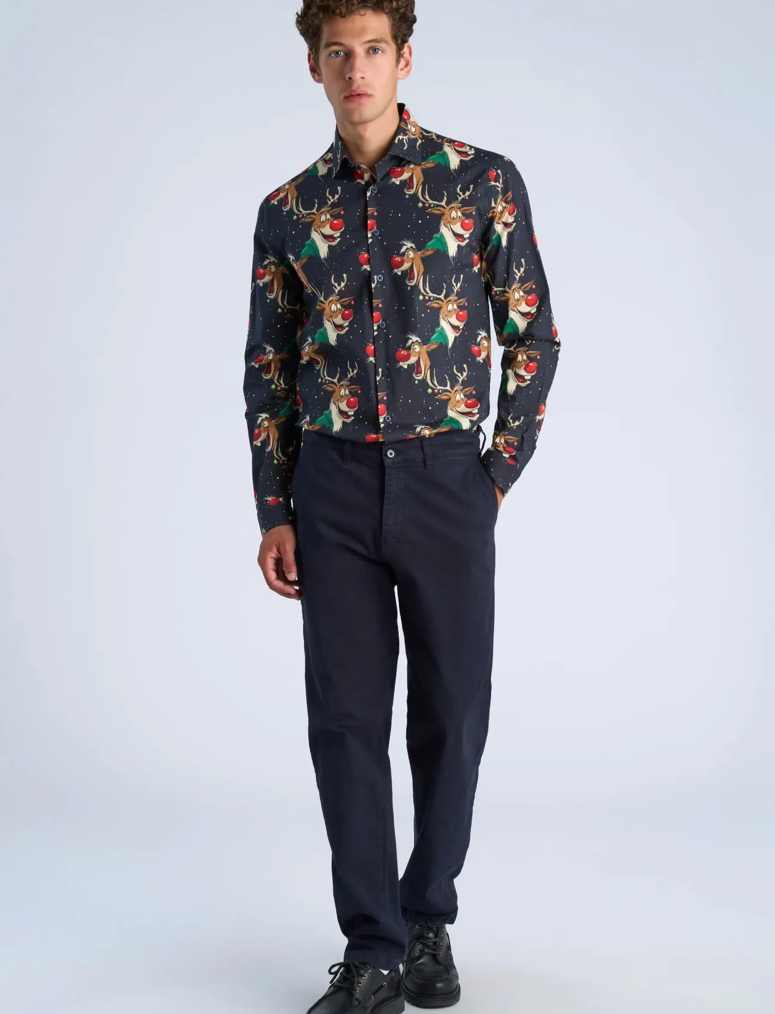 Lindbergh AOP Christmas shirt L/S - Skjorter - DK BLUE / navy