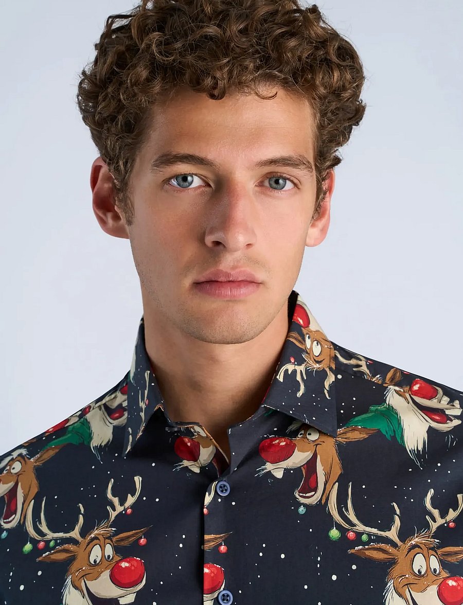 Lindbergh - AOP Christmas shirt L/S - mønstrede skjorter - dk blue - 5