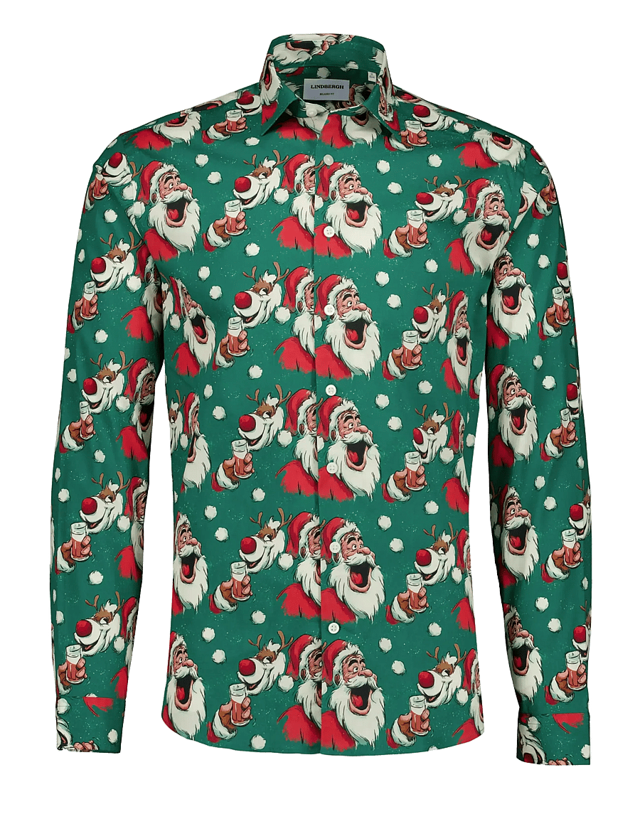 Lindbergh - AOP Christmas shirt L/S - gemusterte hemden - green - 1