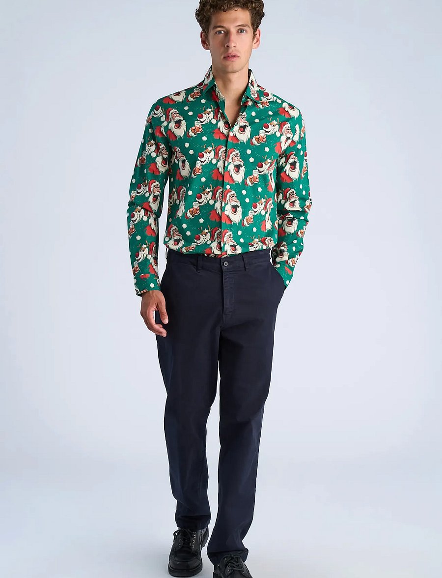 Lindbergh - AOP Christmas shirt L/S - gemusterte hemden - green - 0