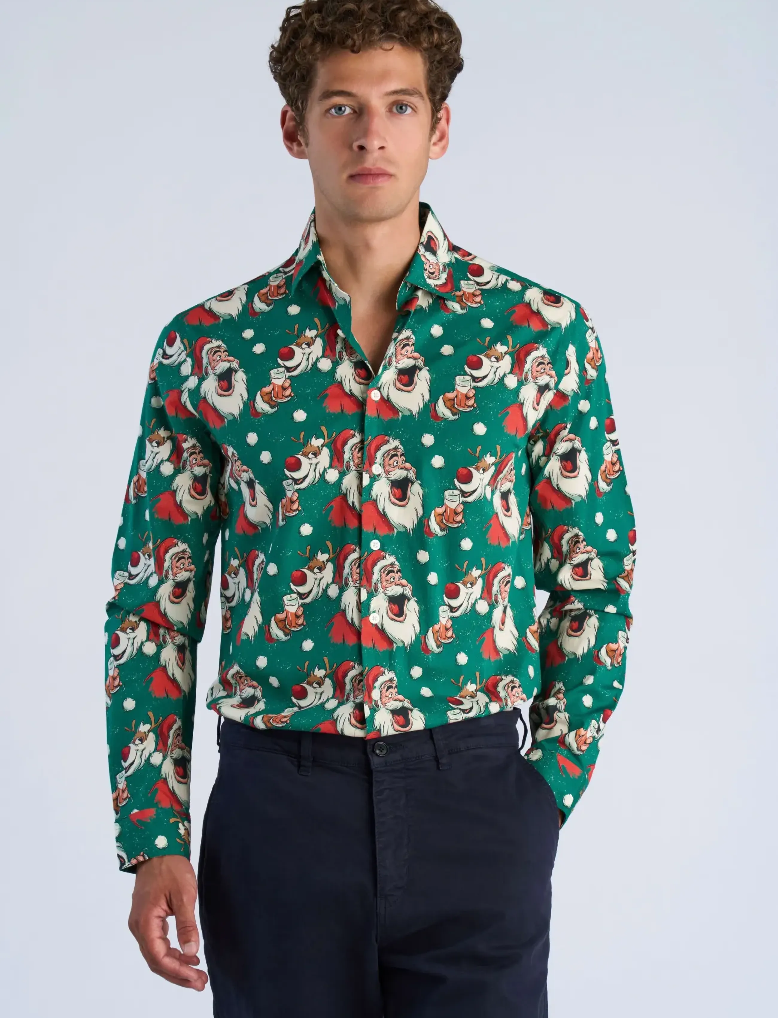 Lindbergh - AOP Christmas shirt L/S - gemusterte hemden - green - 3