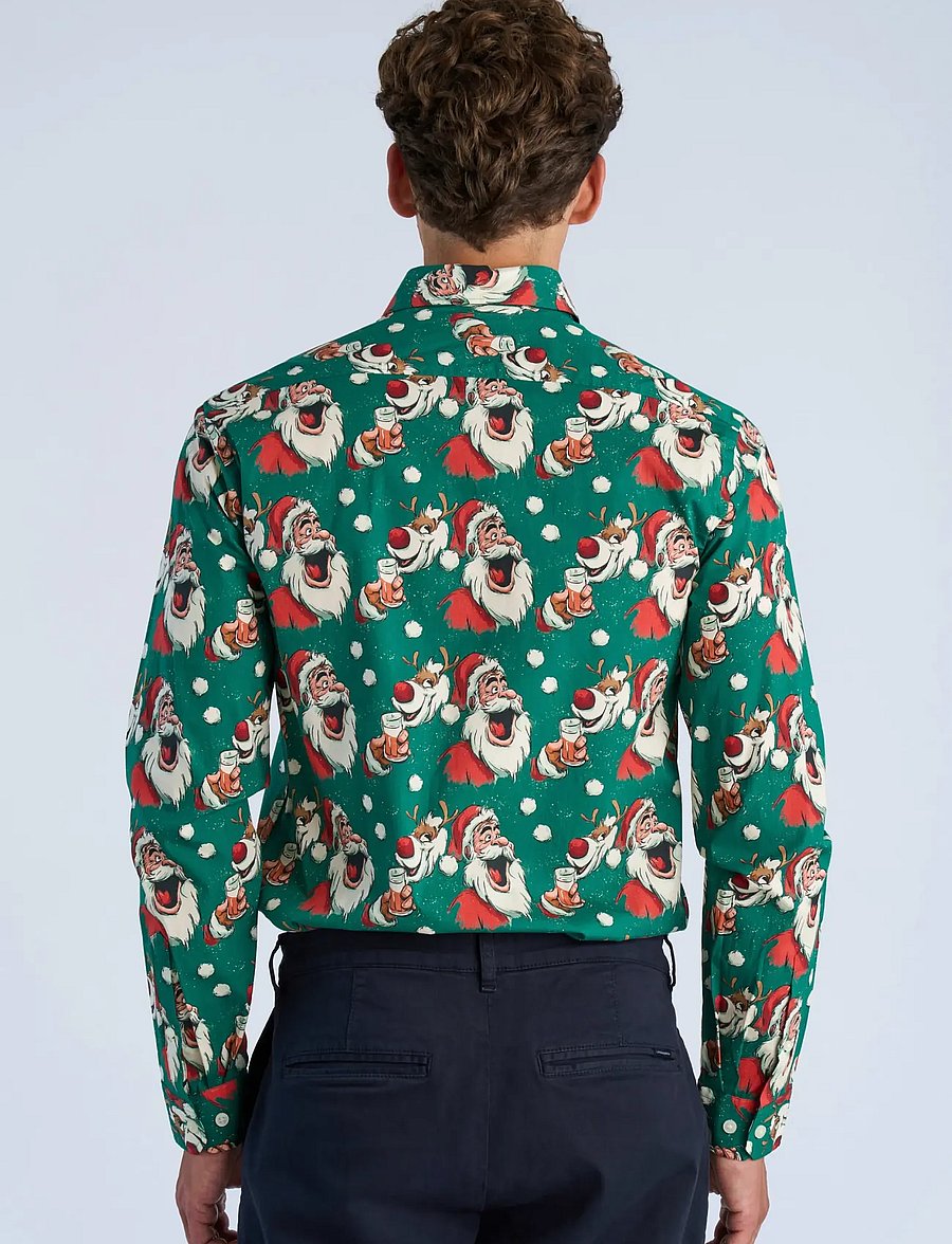 Lindbergh - AOP Christmas shirt L/S - gemusterte hemden - green - 4