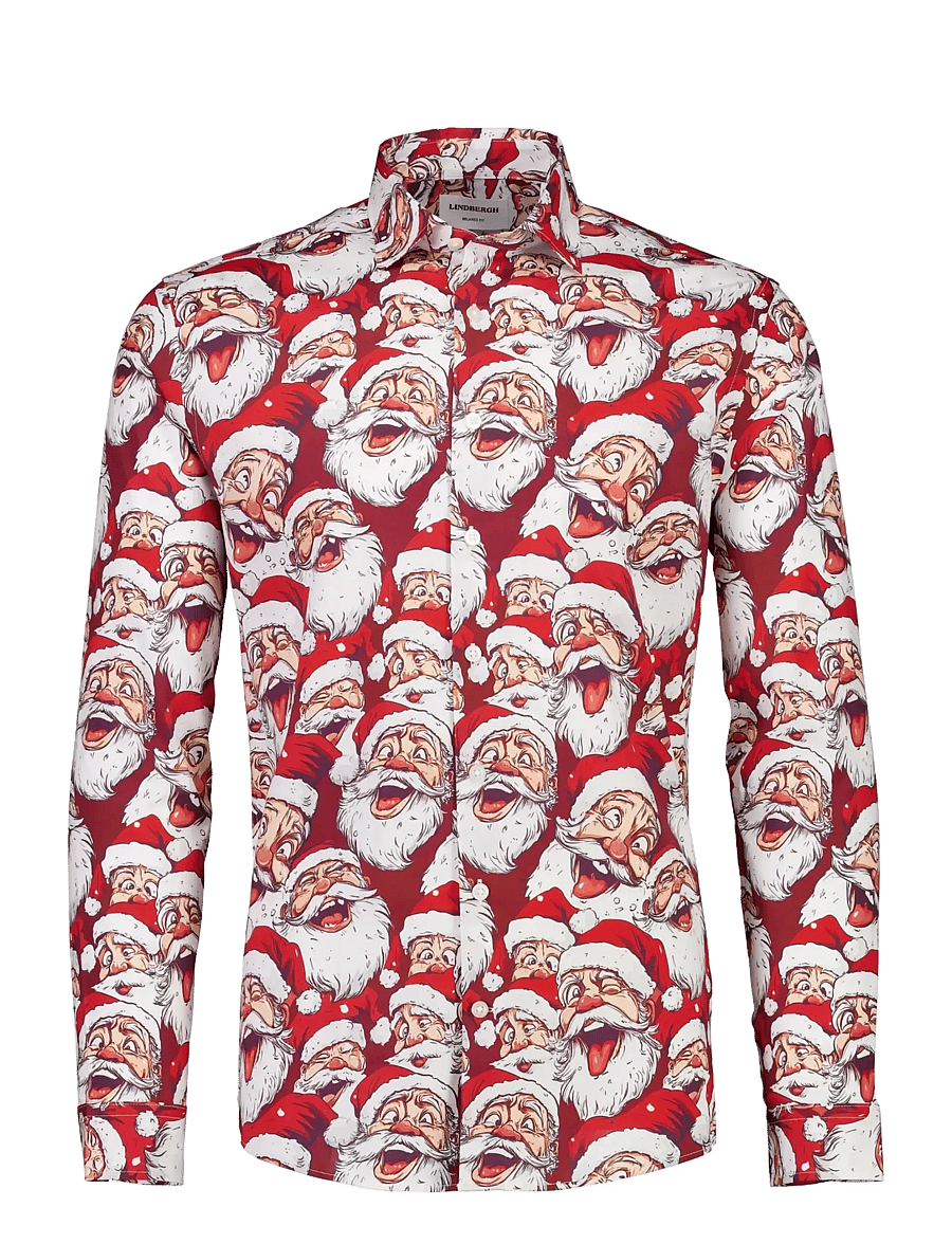 Lindbergh - AOP Christmas shirt L/S - mönstrade skjortor - red - 2