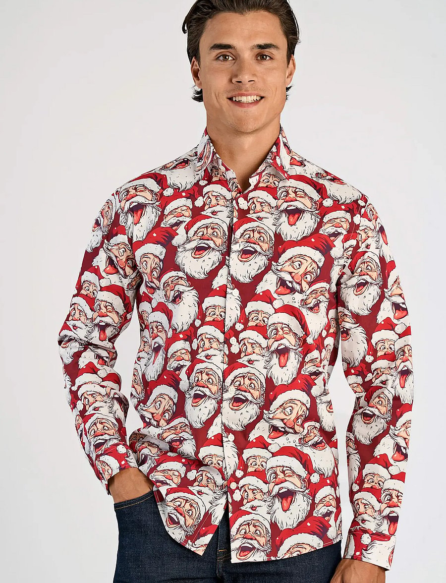 Lindbergh - AOP Christmas shirt L/S - mönstrade skjortor - red - 3