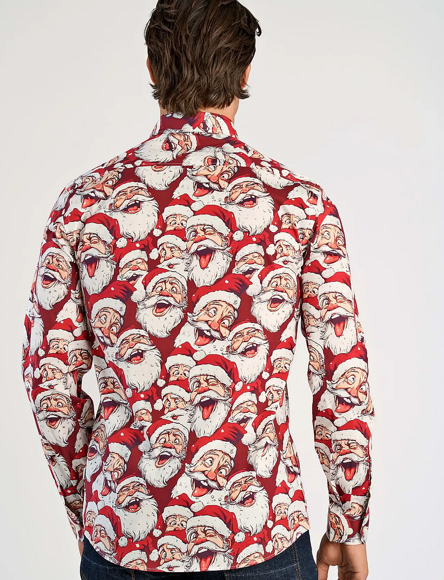 Lindbergh - AOP Christmas shirt L/S - mönstrade skjortor - red - 4