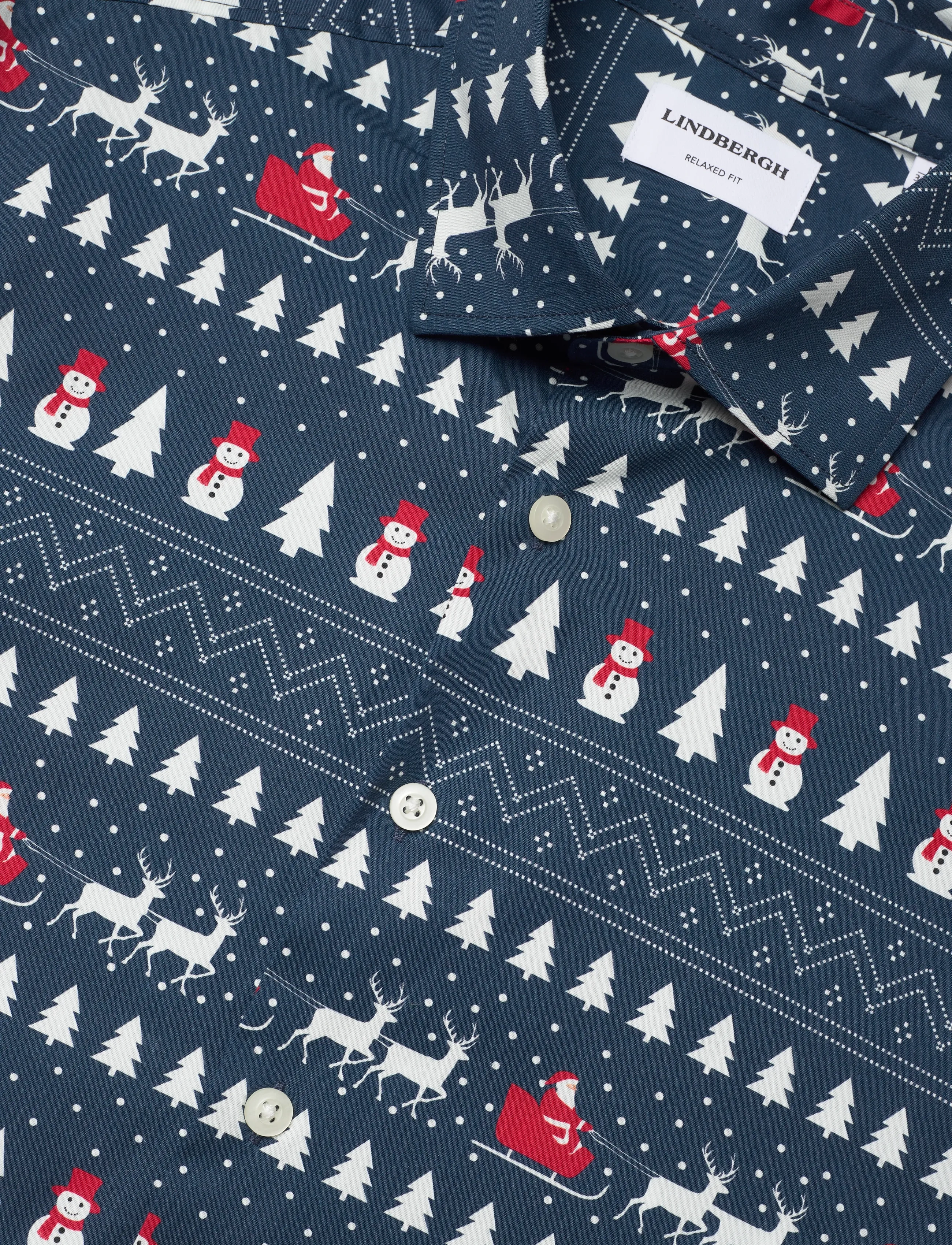 Lindbergh - AOP Christmas shirt L/S - casual shirts - blue - 3