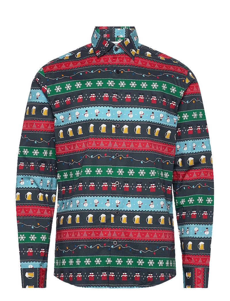 Lindbergh - AOP Christmas shirt L/S - casual skjortor - navy - 0