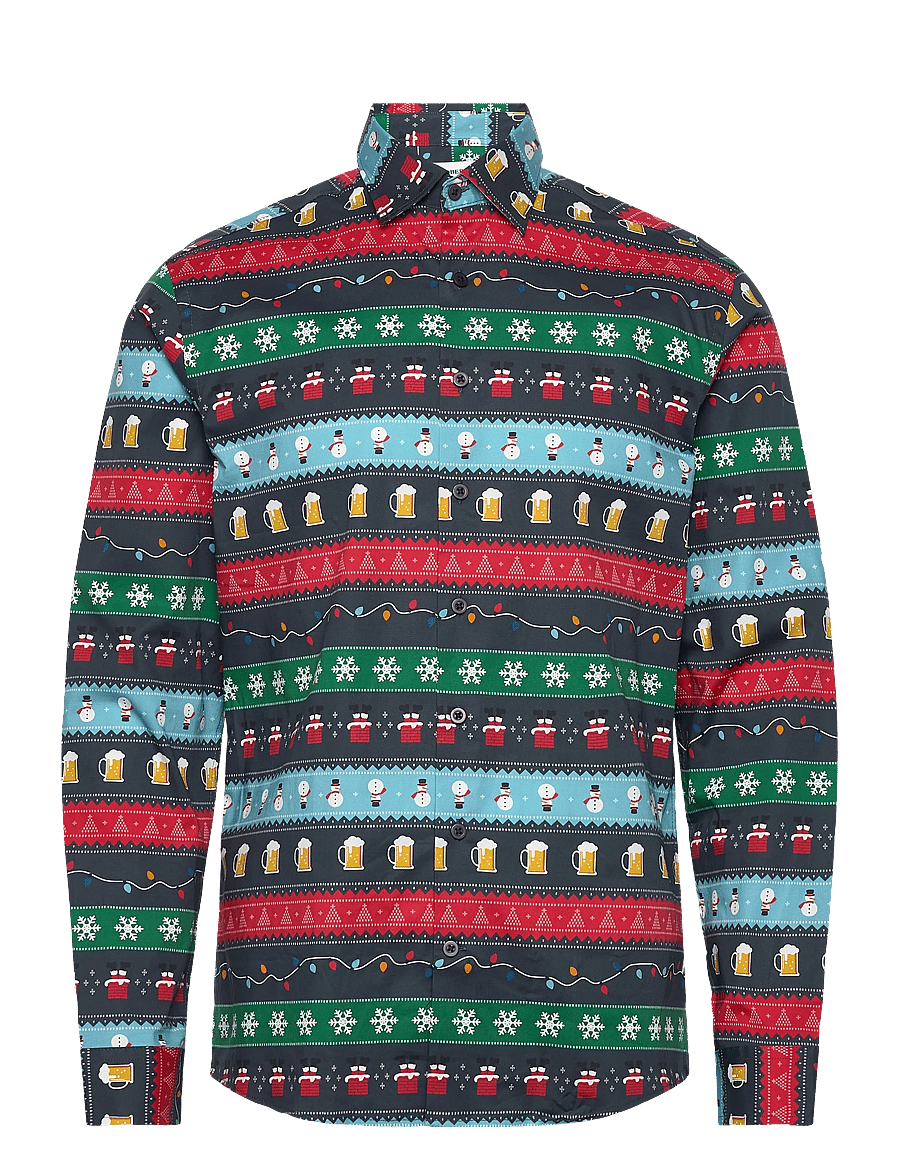 Lindbergh - AOP Christmas shirt L/S - casual hemden - navy - 0