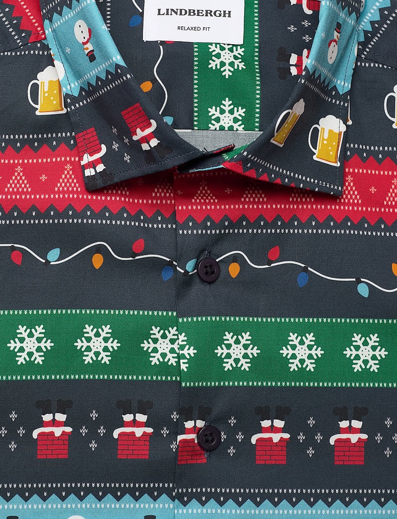 Lindbergh - AOP Christmas shirt L/S - casual skjortor - navy - 2