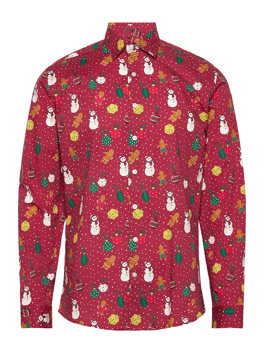Lindbergh - AOP Christmas shirt L/S - kasdienio stiliaus marškiniai - red - 0