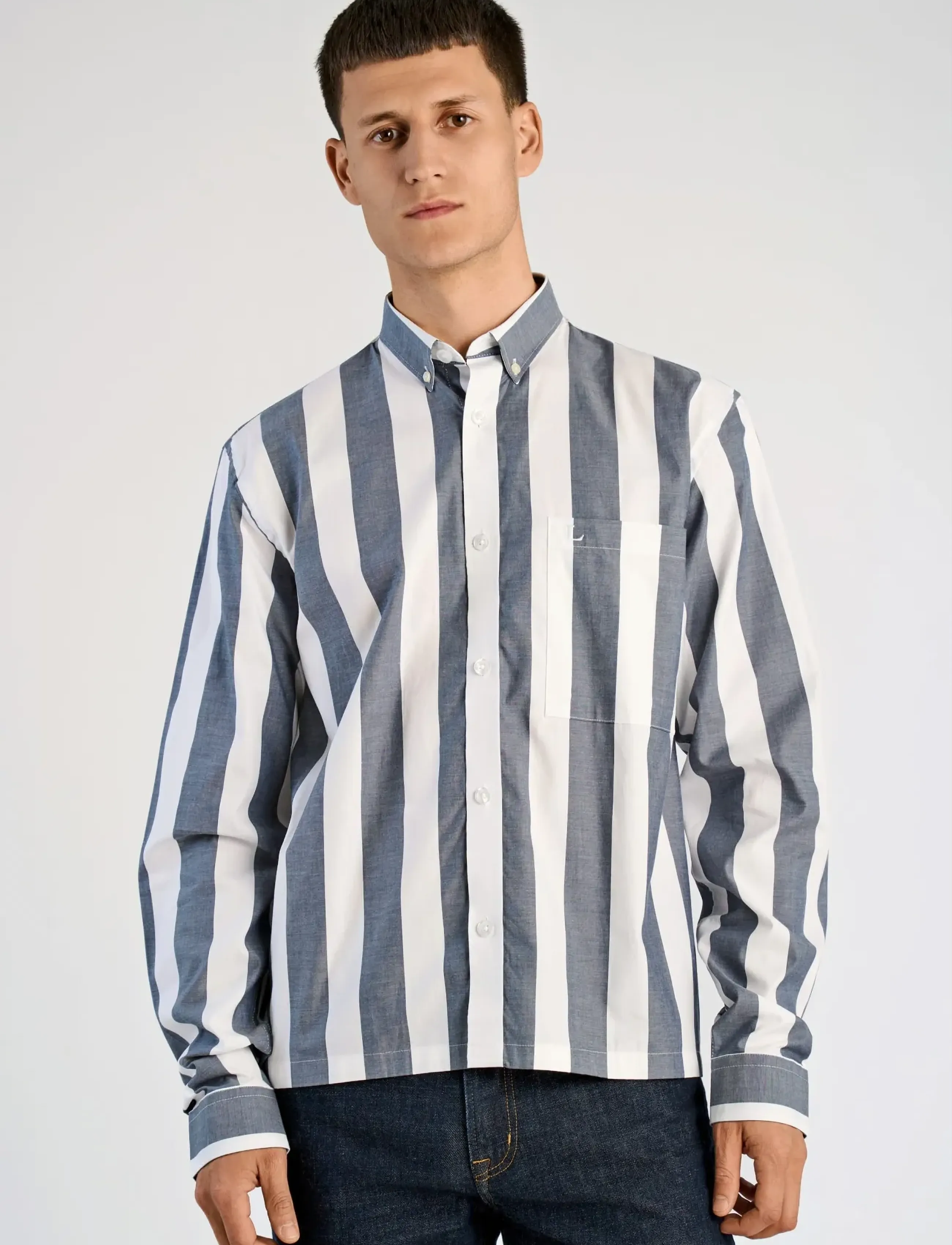 Lindbergh - Bold striped cropped shirt L/S - gestreifte hemden - dk blue - 3