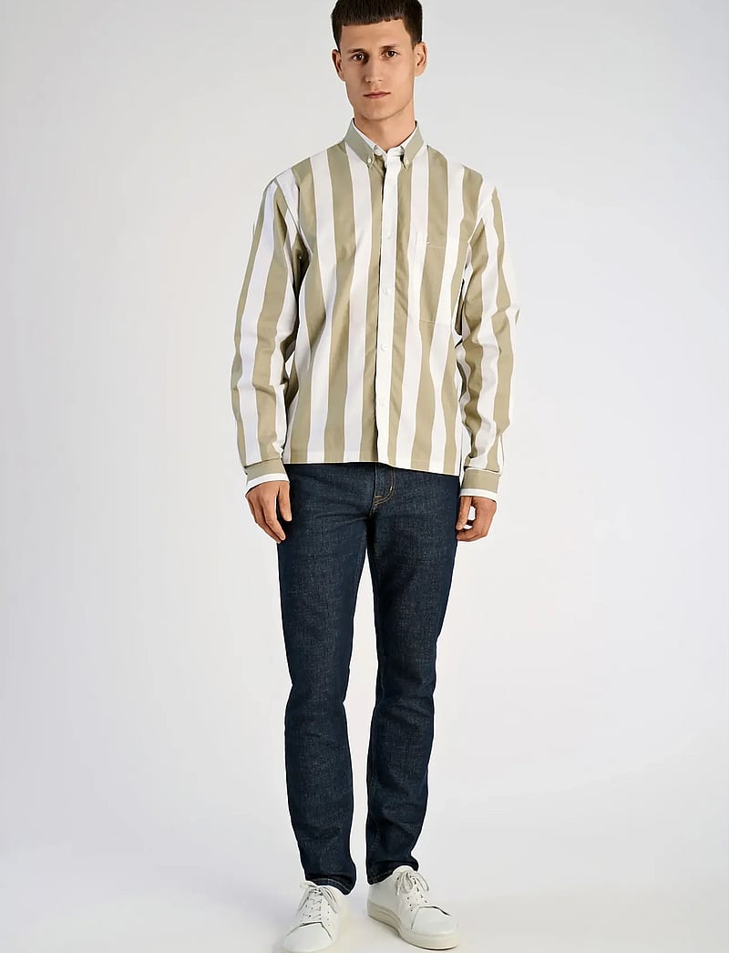 Lindbergh - Bold striped cropped shirt L/S - stribede skjorter - green - 0