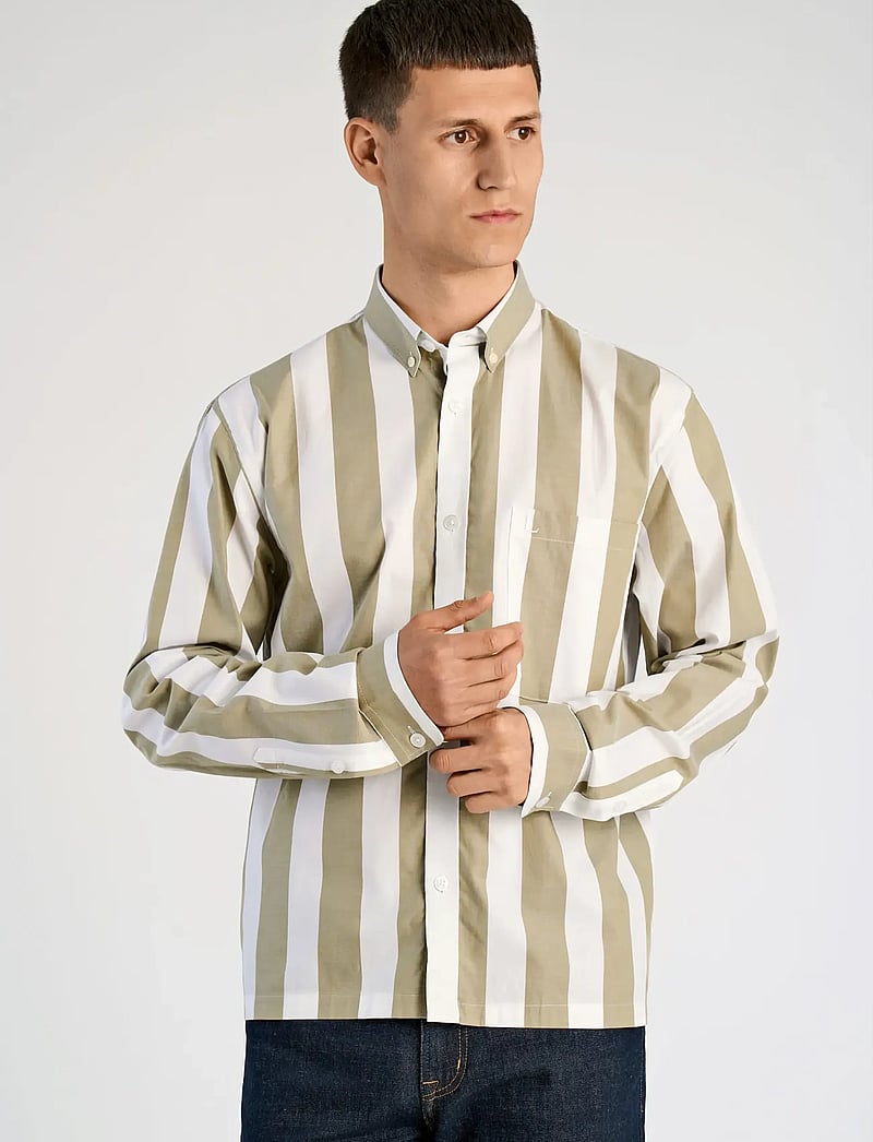 Lindbergh - Bold striped cropped shirt L/S - stribede skjorter - green - 3