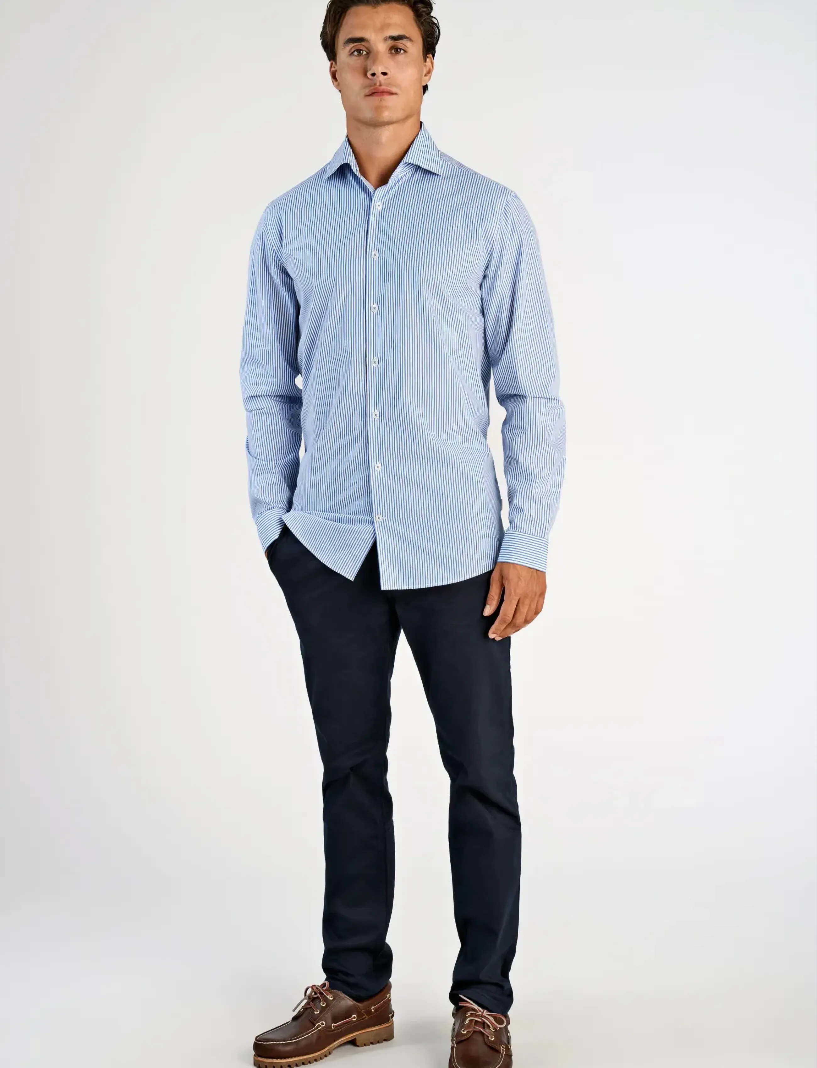 Lindbergh Striped Cotton Dress Shirt L/S, S, Shirts, Blau - Business Männerswear