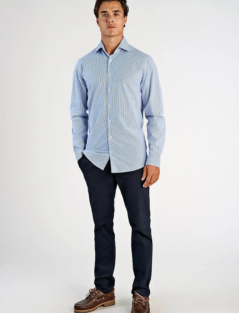 Lindbergh - Striped cotton dress shirt L/S - randiga skjortor - blue - 0