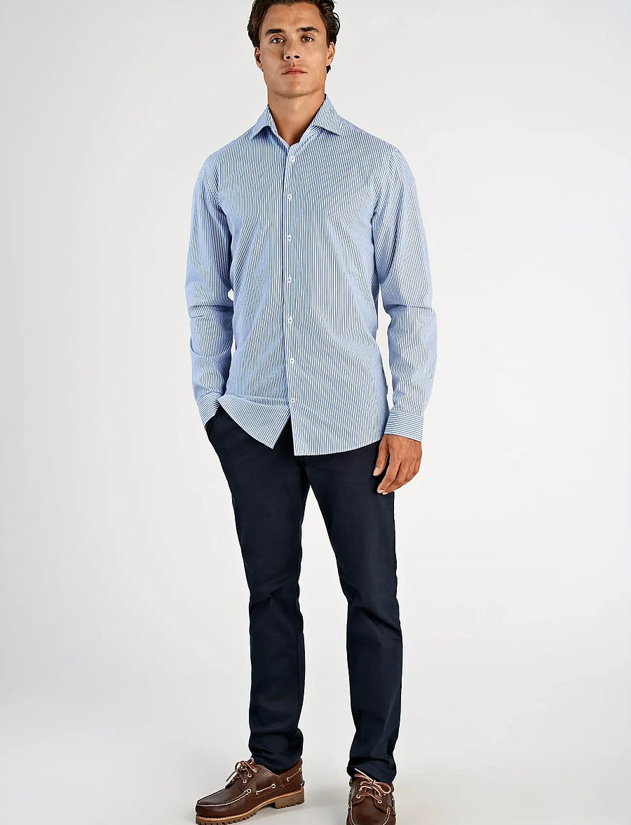 Lindbergh - Striped cotton dress shirt L/S - blue - 0