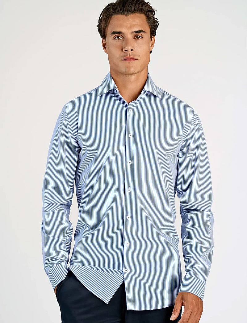 Lindbergh - Striped cotton dress shirt L/S - randiga skjortor - blue - 3