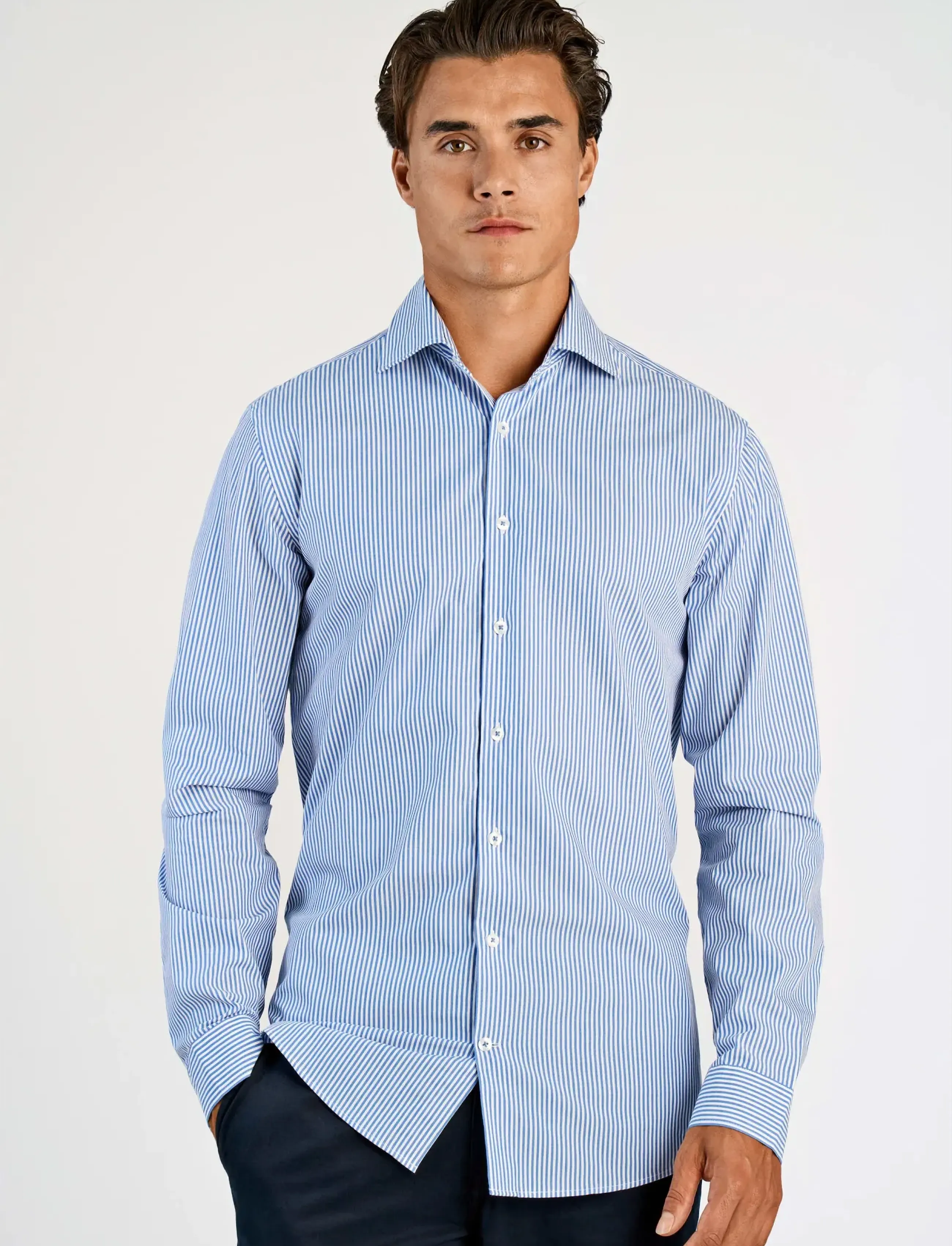Lindbergh - Striped cotton dress shirt L/S - blue - 3