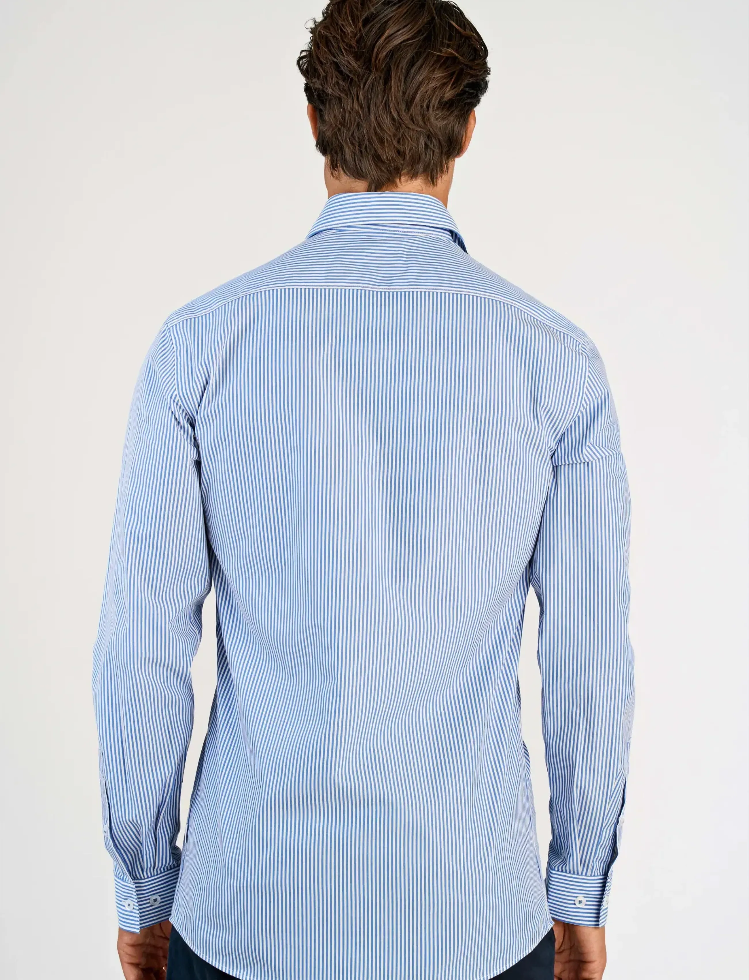 Lindbergh - Striped cotton dress shirt L/S - blue - 4