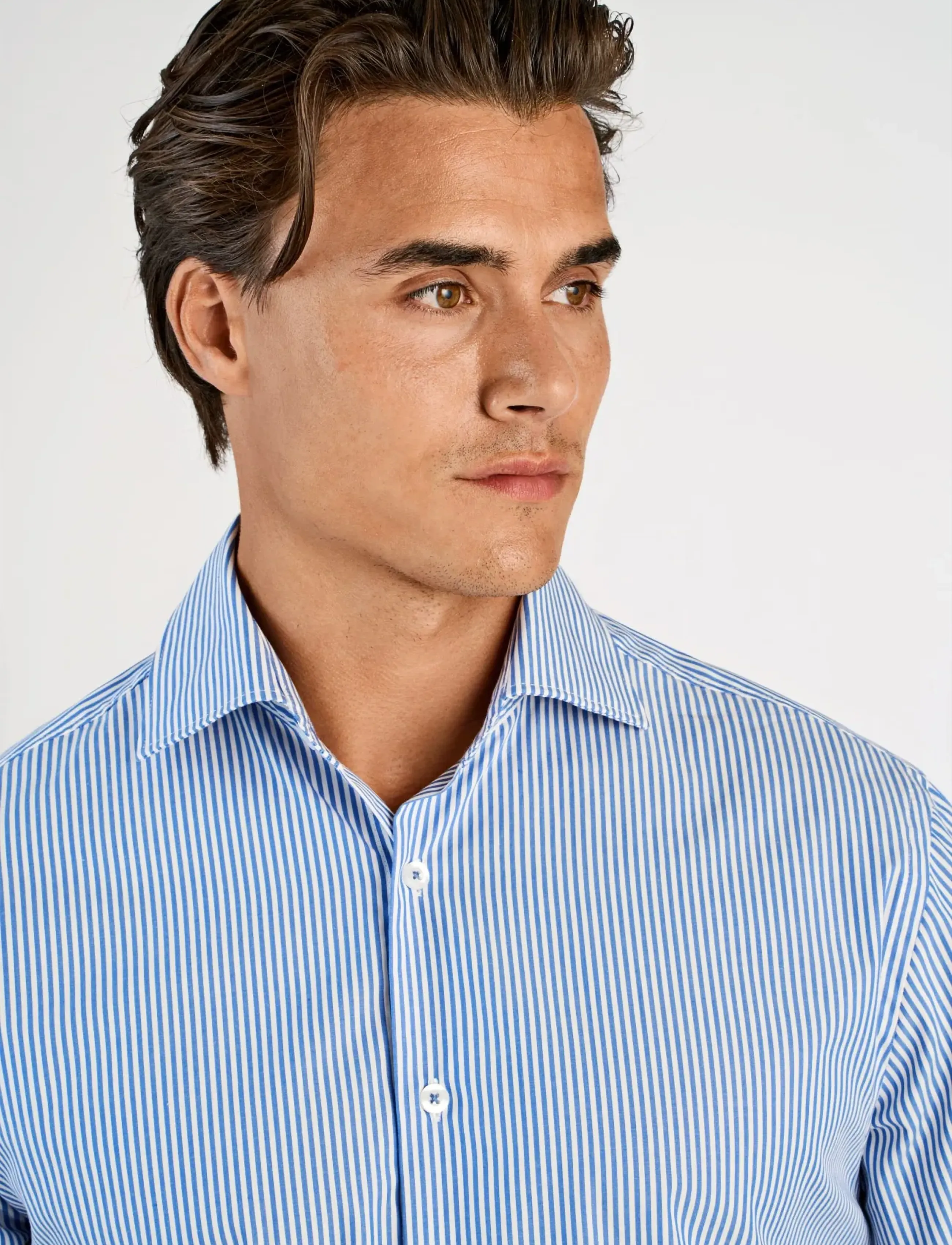 Lindbergh - Striped cotton dress shirt L/S - blue - 5