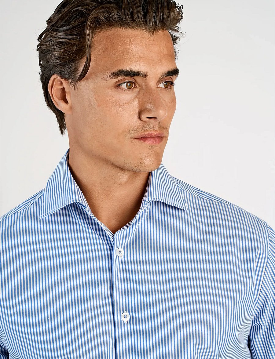 Lindbergh - Striped cotton dress shirt L/S - blue - 5