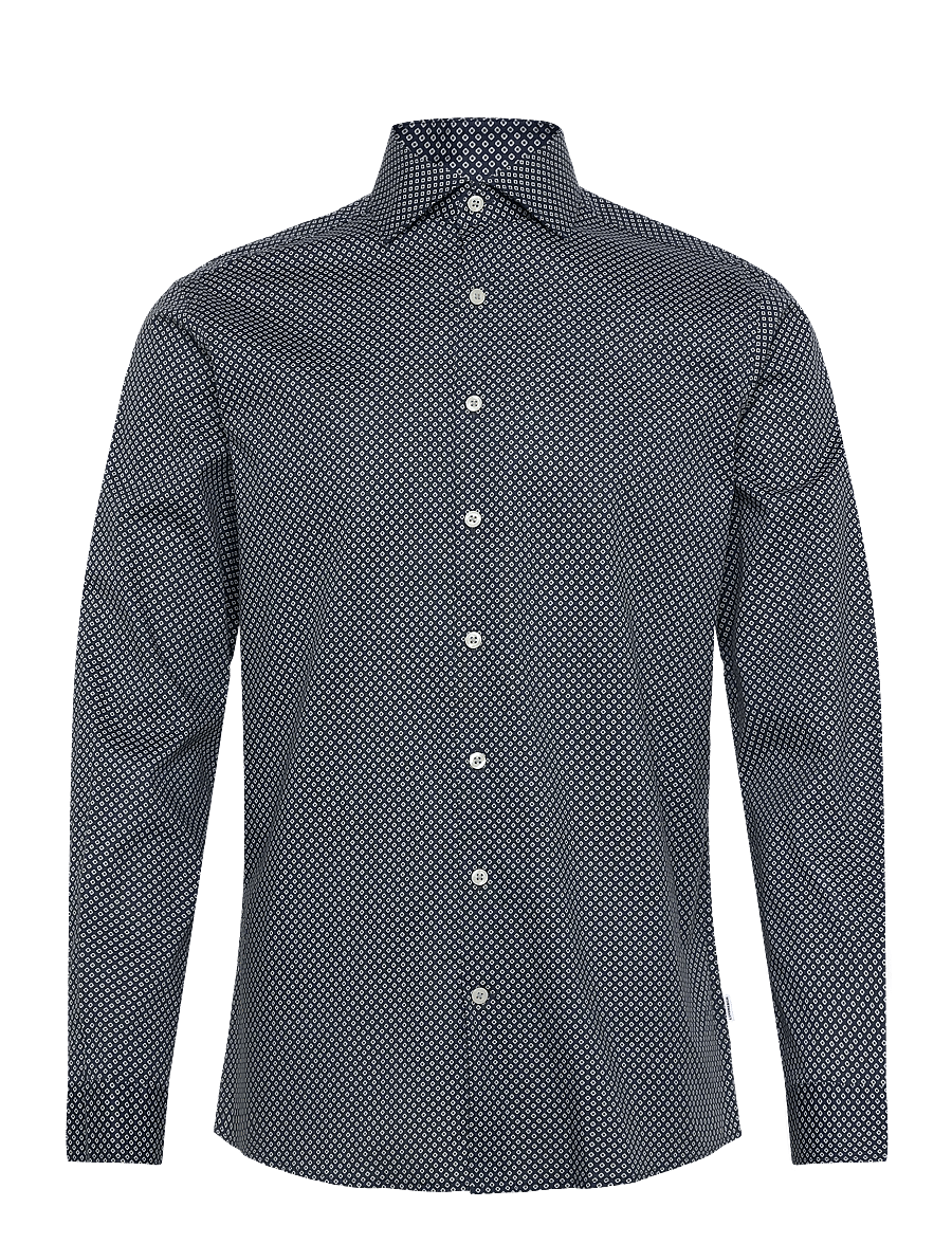 Lindbergh - AOP cotton superflex shirt L/S - hemden mit muster - dk blue - 0