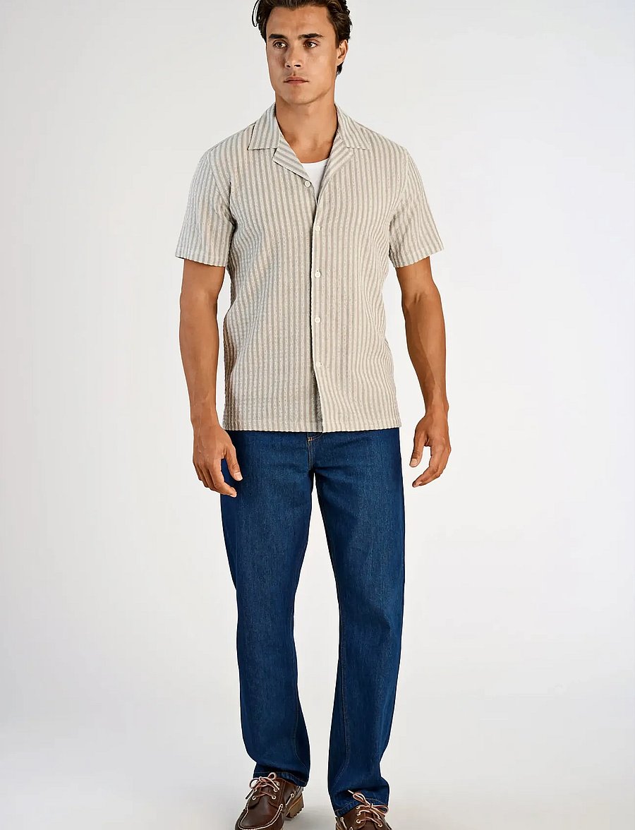 Lindbergh - Cotton structure shirt S/S - triibulised särgid - army - 0